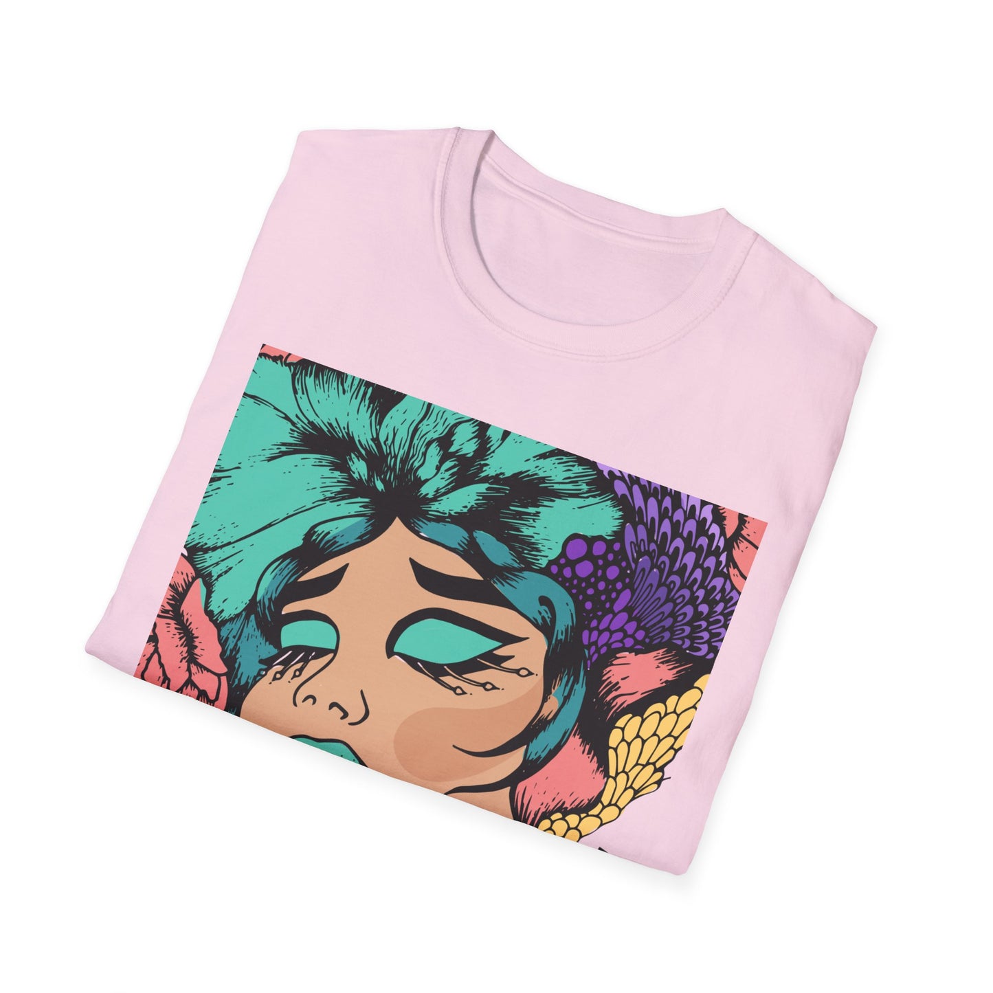 Vibrant Floral Art Unisex Softstyle T-Shirt - Colorful Bohemian Tee