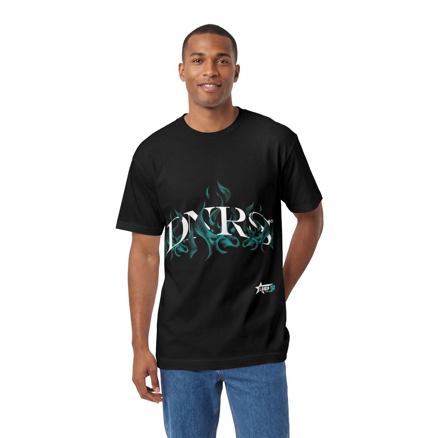 Flame Glyph Tee — Teal Tribal Flame Graphic T-Shirt