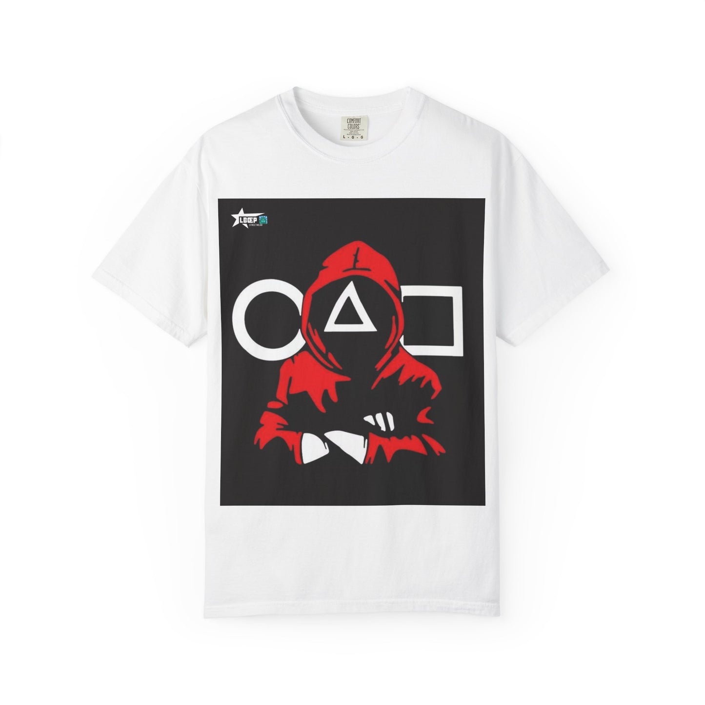 Squid Game Red Hood T-Shirt — Mask Symbols Circle Triangle Square Graphic Tee
