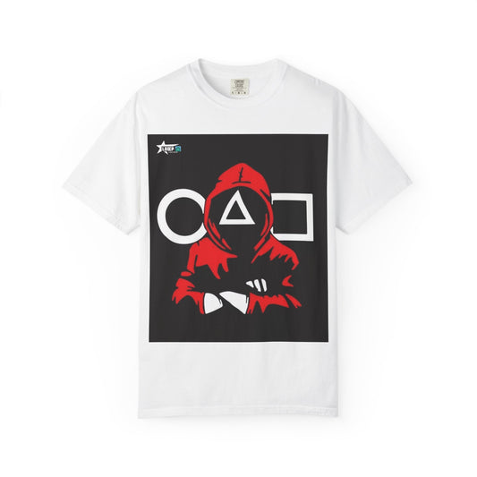 Squid Game Red Hood T-Shirt — Mask Symbols Circle Triangle Square Graphic Tee