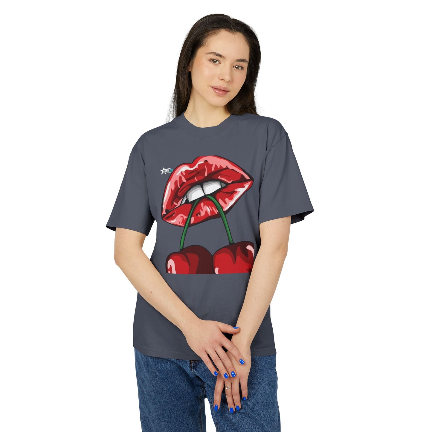 Unisex Heavy Faded Tee - Cherry Lips and Rose Graphic T-Shirt