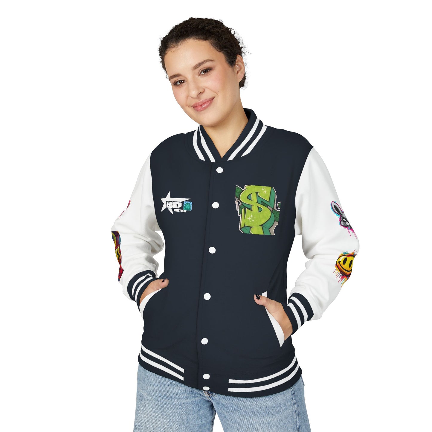 Trendy Unisex Heavyweight Letterman Jacket with Bold Graphics