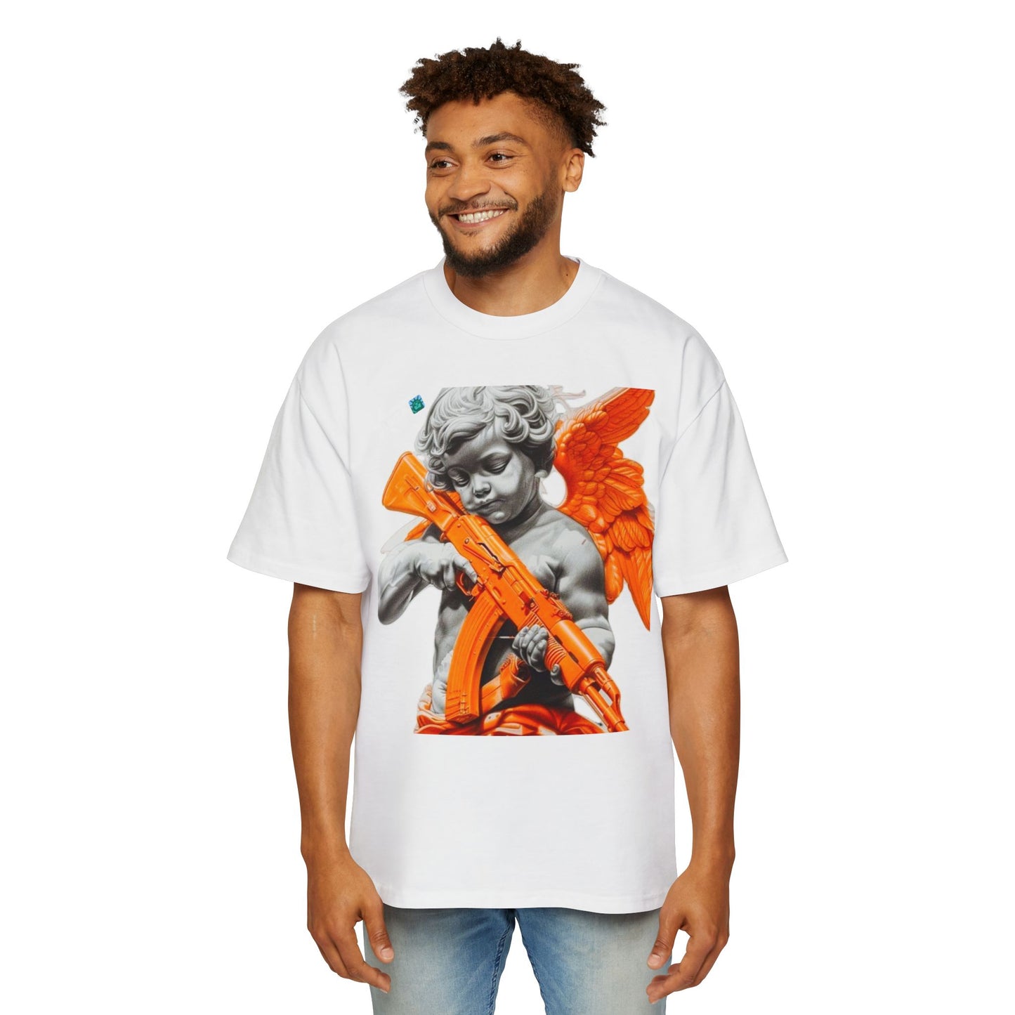 Men's Heavy Oversized Tee - Bold Angel Graphic Tee for Streetwear Style