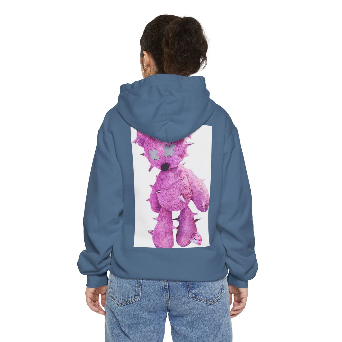 Unisex Garment-Dyed Hoodie - Trendy LBEP Streetwear with Spiked Plush Bear Design