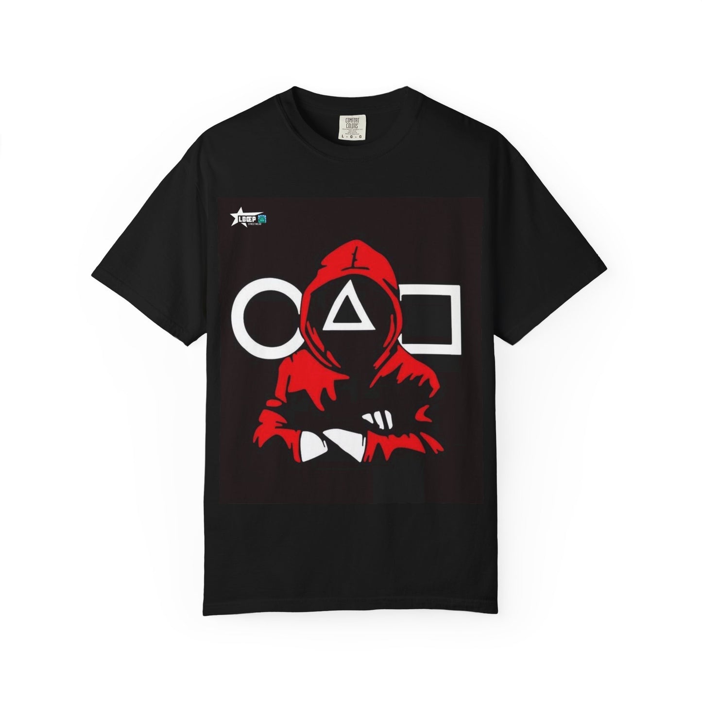 Squid Game Red Hood T-Shirt — Mask Symbols Circle Triangle Square Graphic Tee
