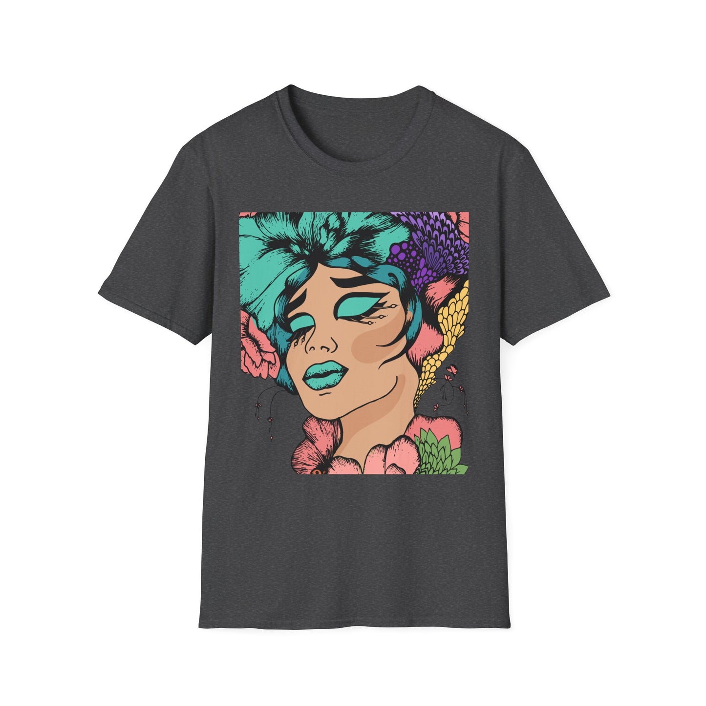 Vibrant Floral Art Unisex Softstyle T-Shirt - Colorful Bohemian Tee