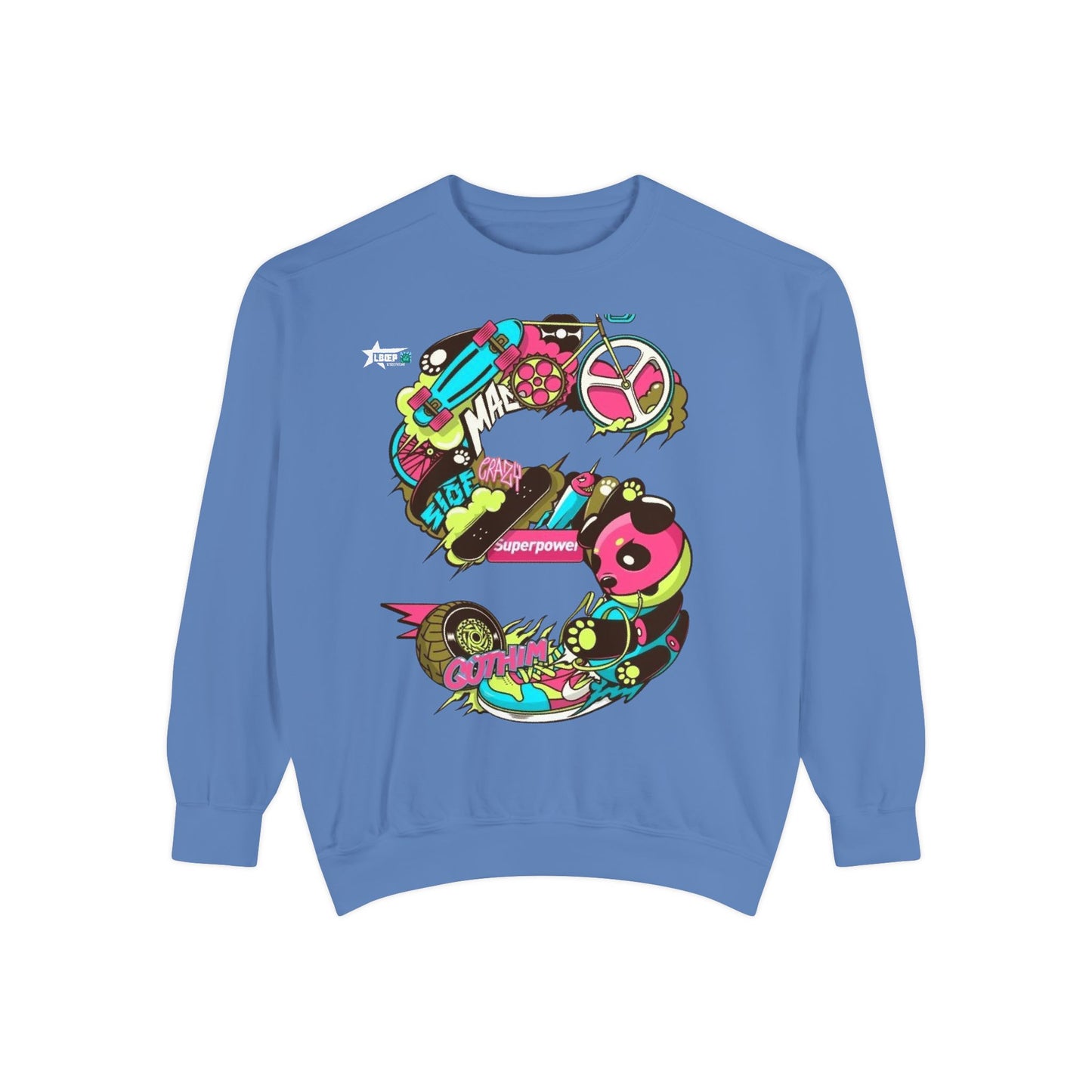 Vibrant Unisex Garment-Dyed Sweatshirt with Bold Graffiti Art