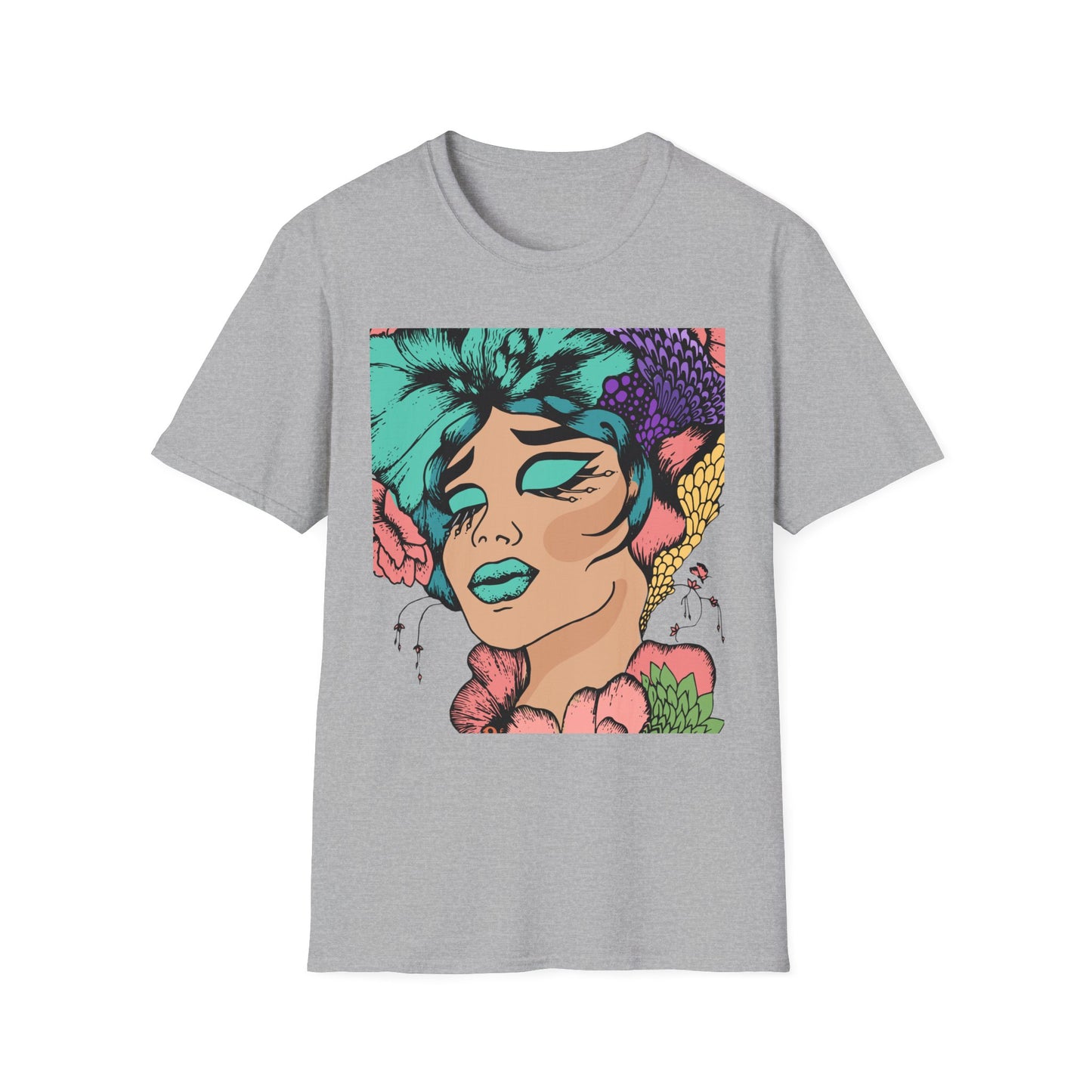 Vibrant Floral Art Unisex Softstyle T-Shirt - Colorful Bohemian Tee