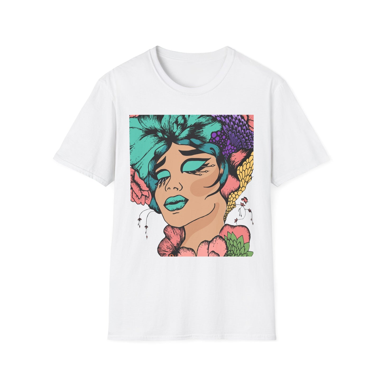 Vibrant Floral Art Unisex Softstyle T-Shirt - Colorful Bohemian Tee