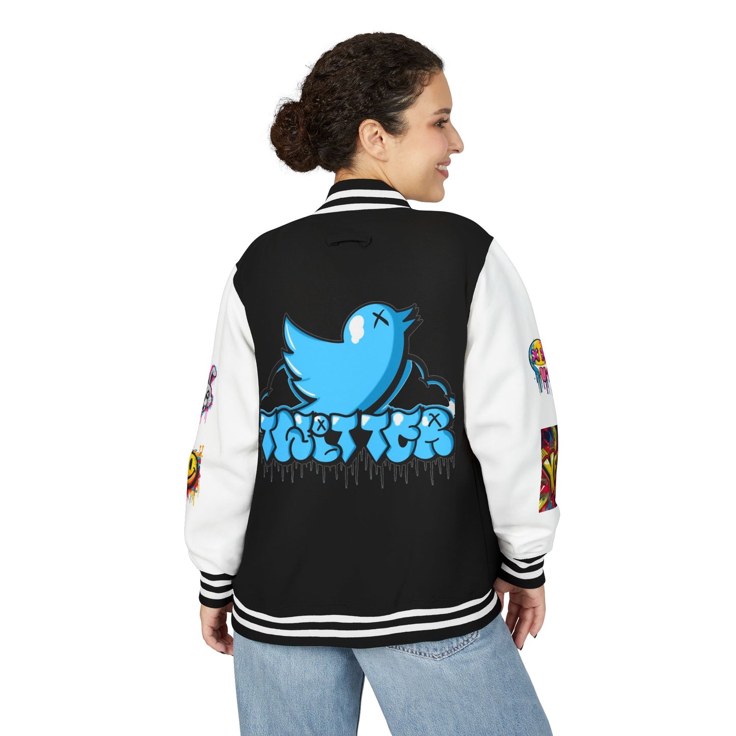 Trendy Unisex Heavyweight Letterman Jacket with Bold Graphics
