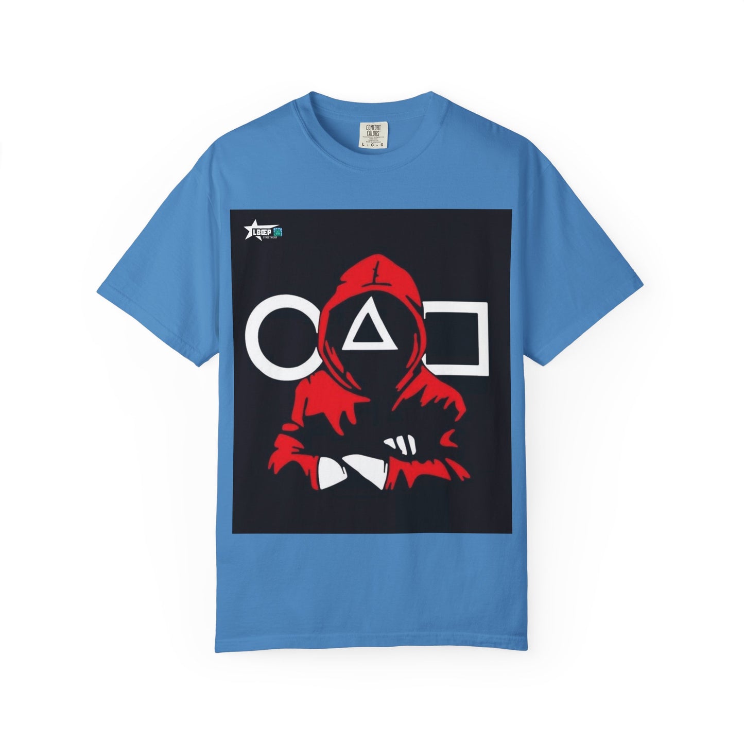 Squid Game Red Hood T-Shirt — Mask Symbols Circle Triangle Square Graphic Tee