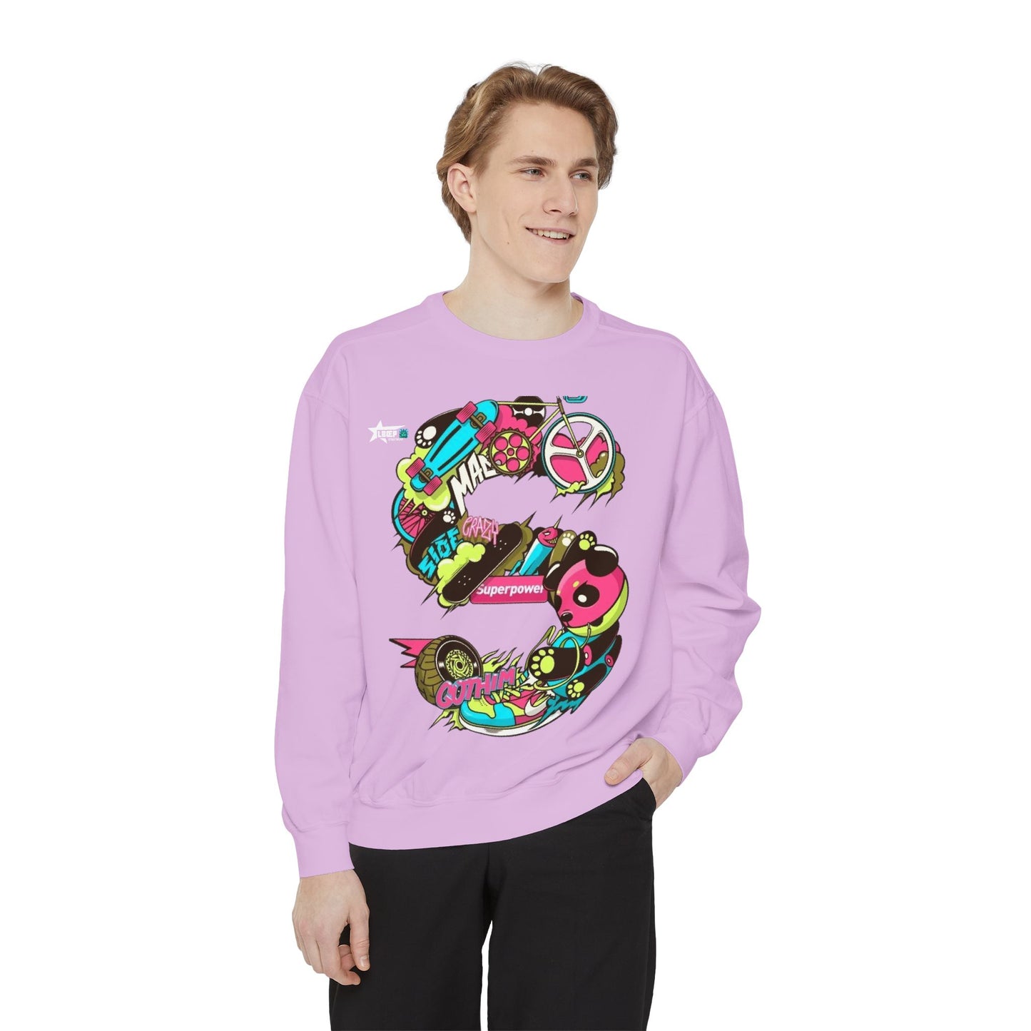 Vibrant Unisex Garment-Dyed Sweatshirt with Bold Graffiti Art