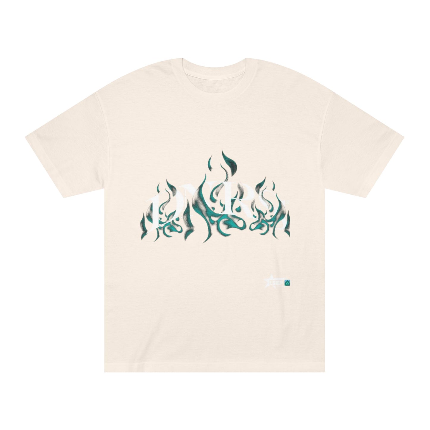 Flame Glyph Tee — Teal Tribal Flame Graphic T-Shirt