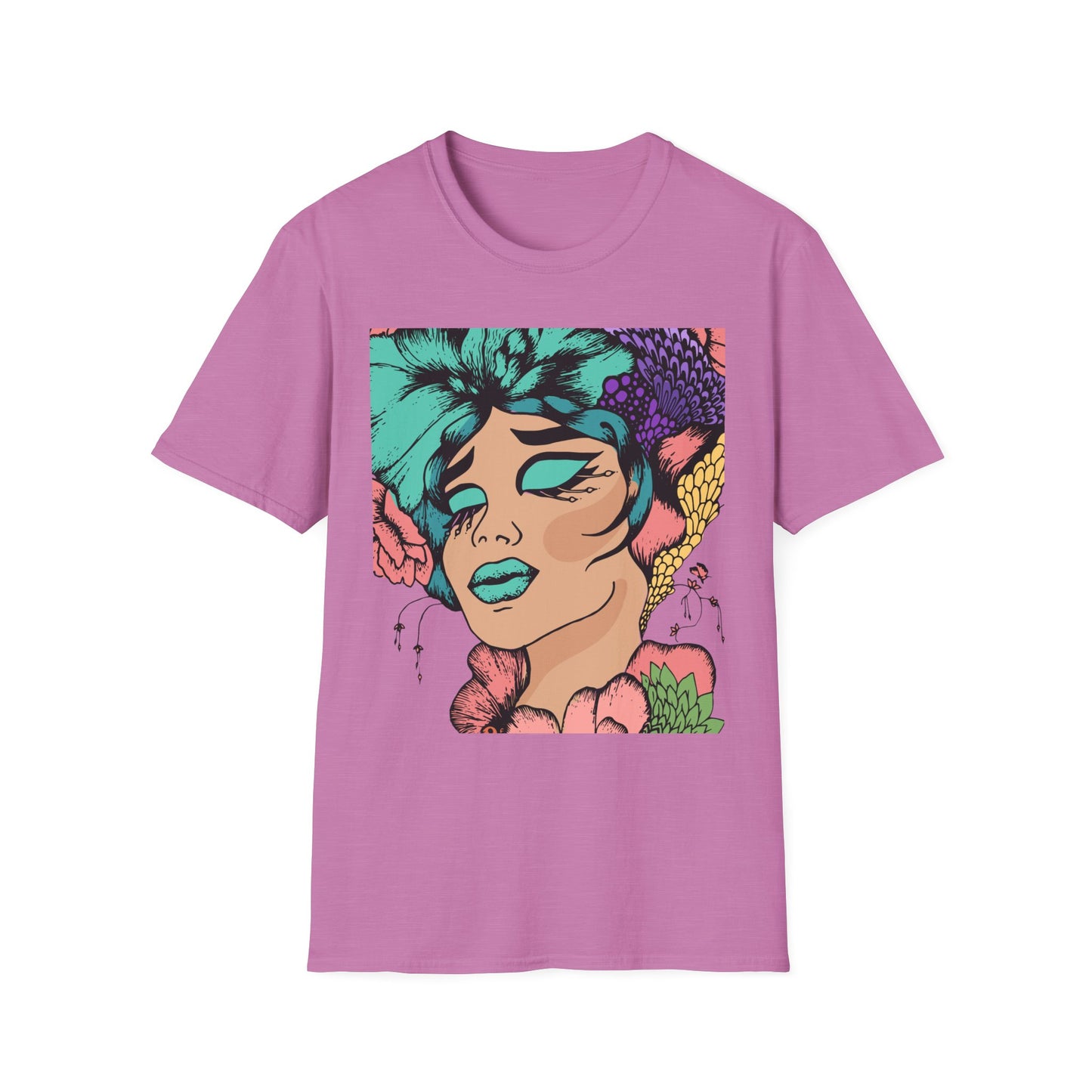 Vibrant Floral Art Unisex Softstyle T-Shirt - Colorful Bohemian Tee