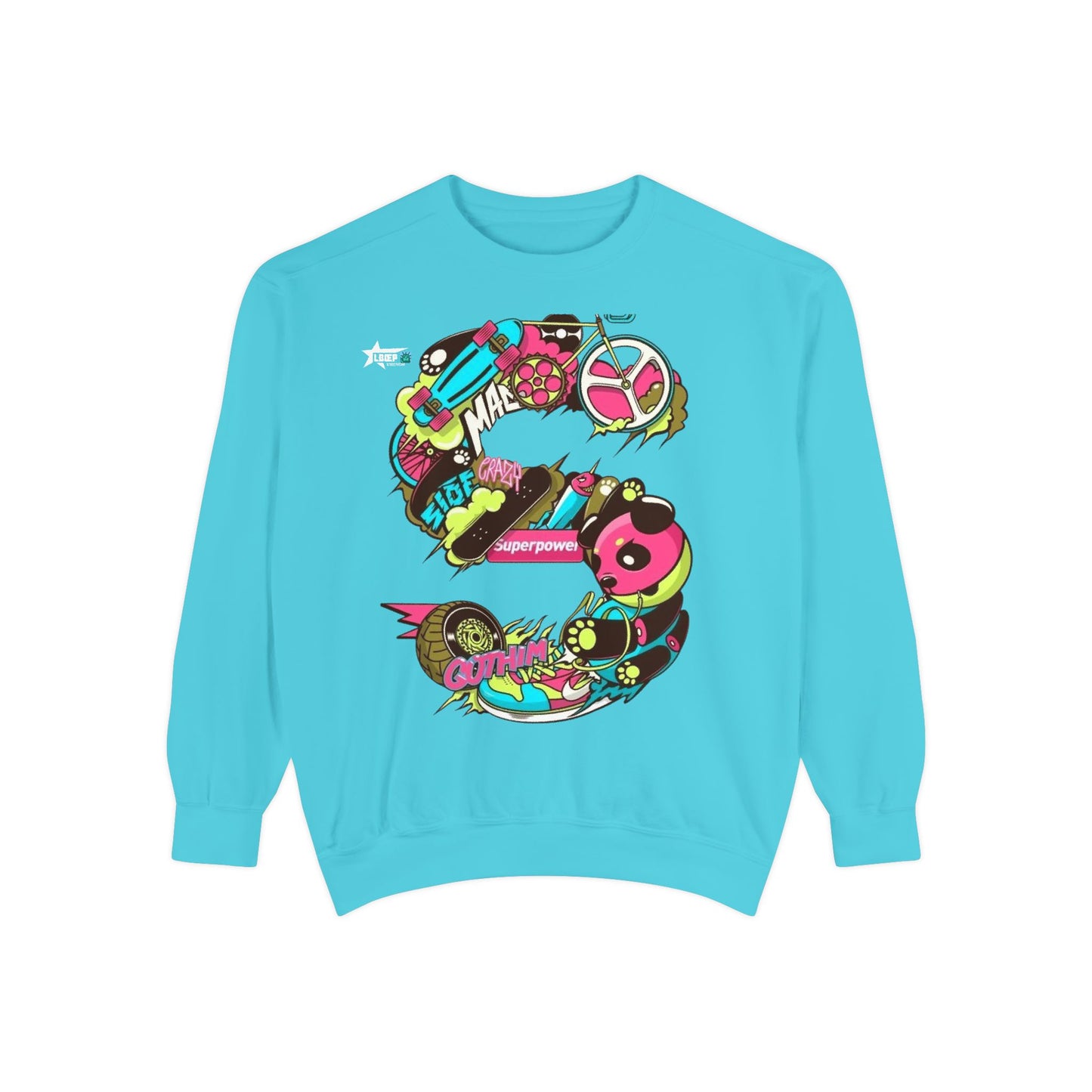 Vibrant Unisex Garment-Dyed Sweatshirt with Bold Graffiti Art