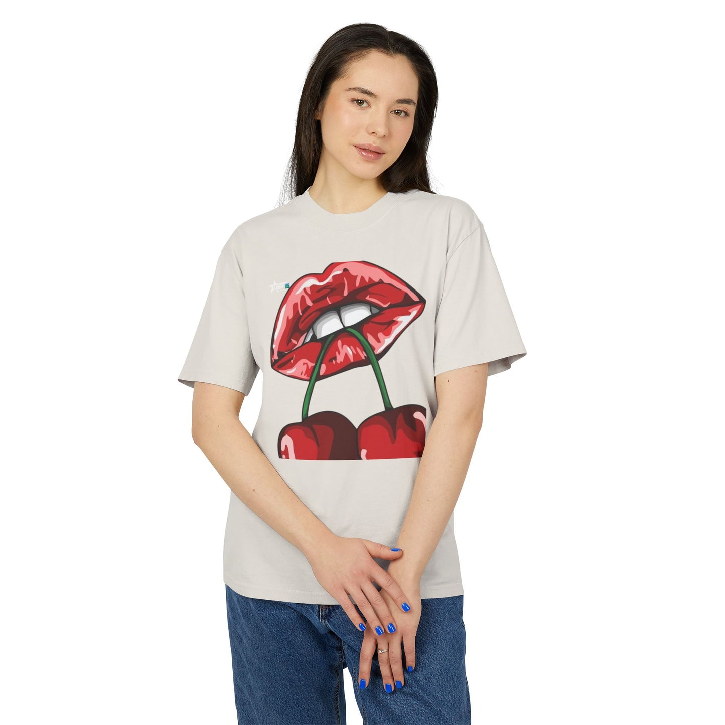Unisex Heavy Faded Tee - Cherry Lips and Rose Graphic T-Shirt