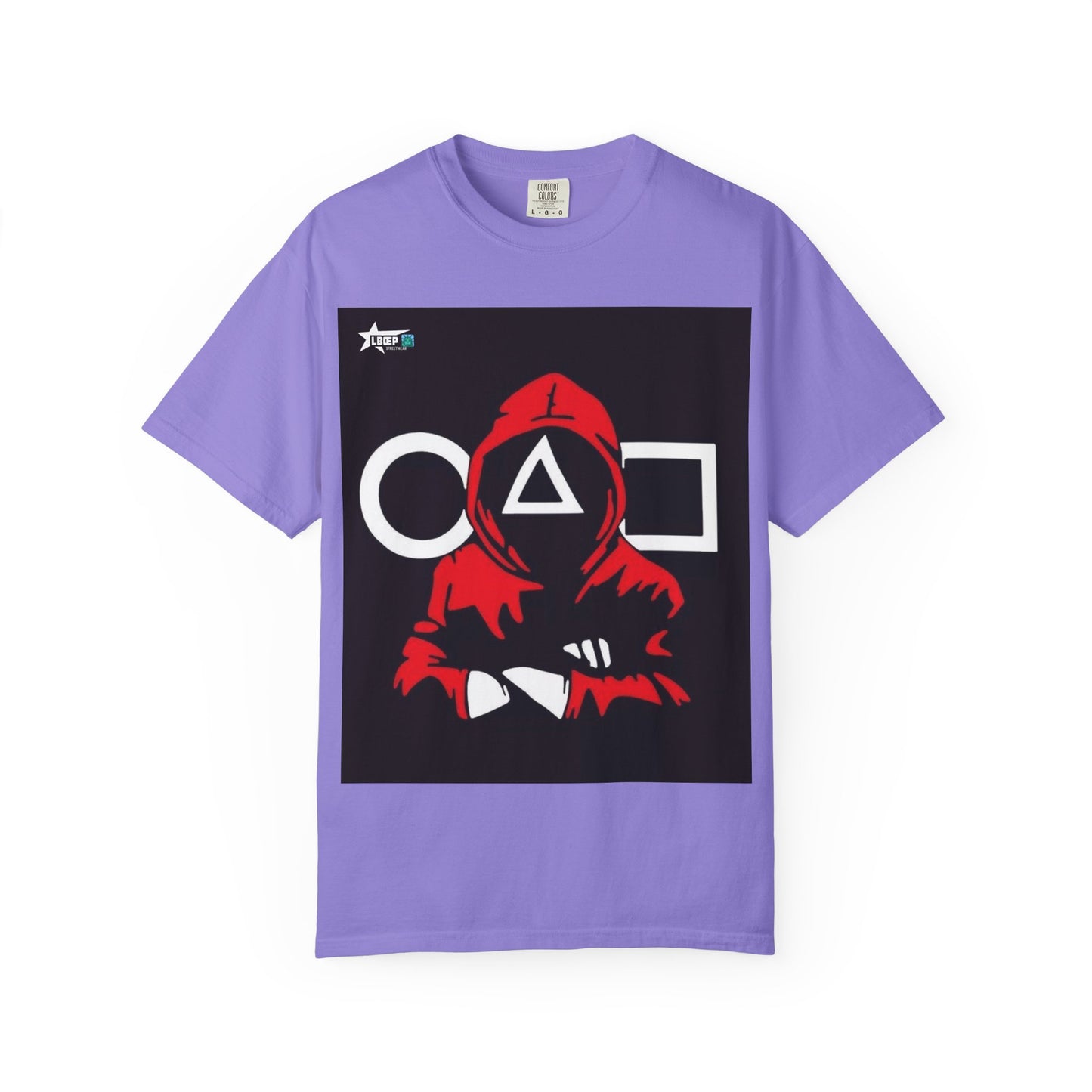 Squid Game Red Hood T-Shirt — Mask Symbols Circle Triangle Square Graphic Tee