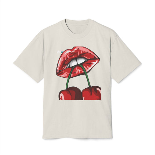 Unisex Heavy Faded Tee - Cherry Lips and Rose Graphic T-Shirt