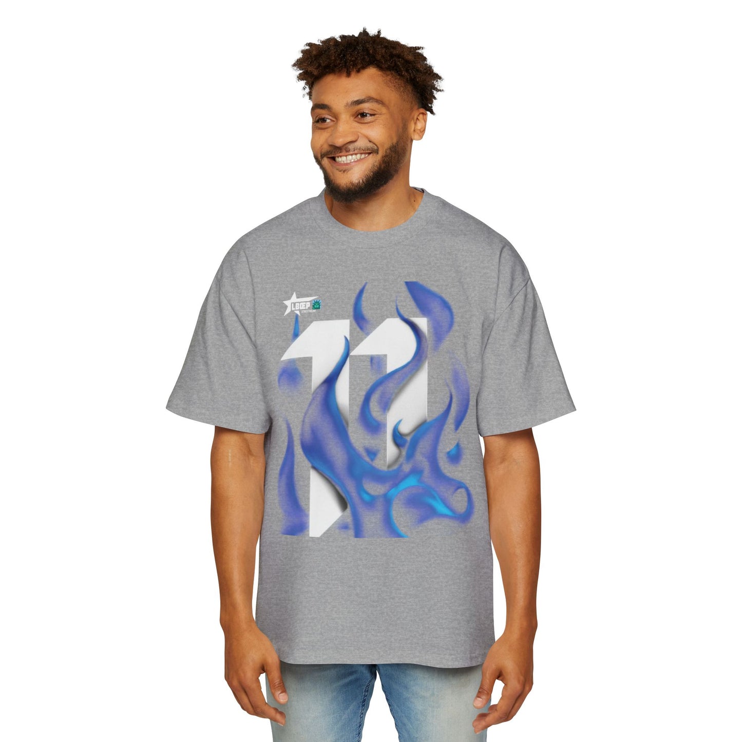 Blue Flame Graphic Tee — Men's Oversized Streetwear T-Shirt