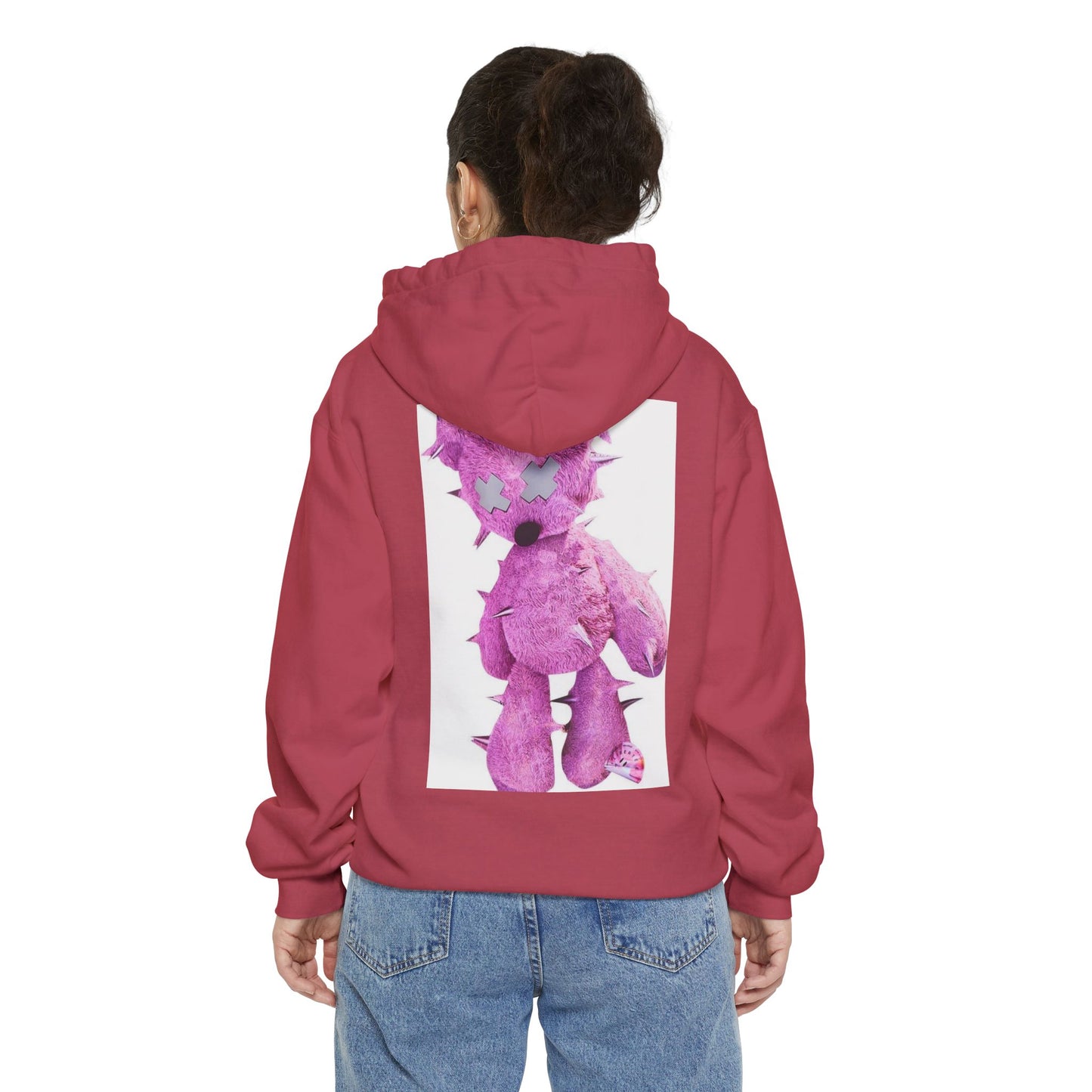 Unisex Garment-Dyed Hoodie - Trendy LBEP Streetwear with Spiked Plush Bear Design