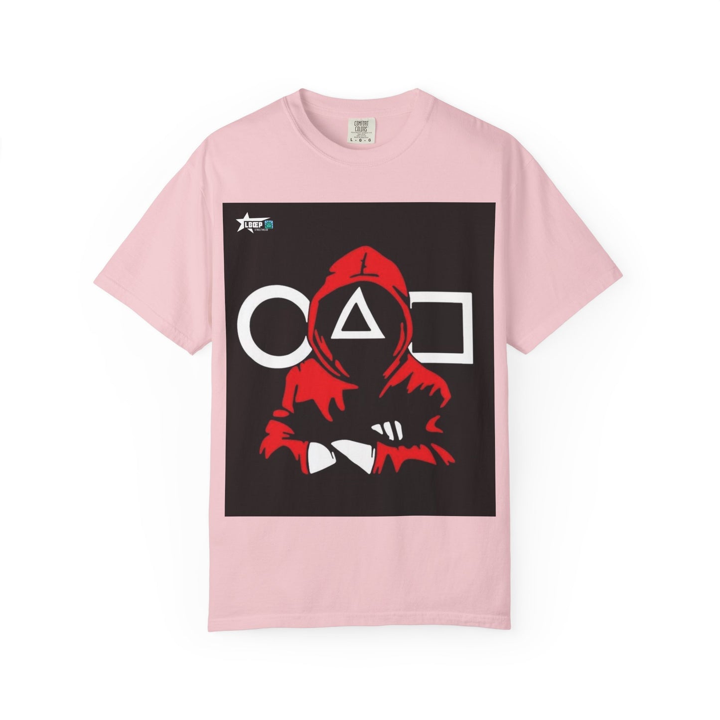 Squid Game Red Hood T-Shirt — Mask Symbols Circle Triangle Square Graphic Tee