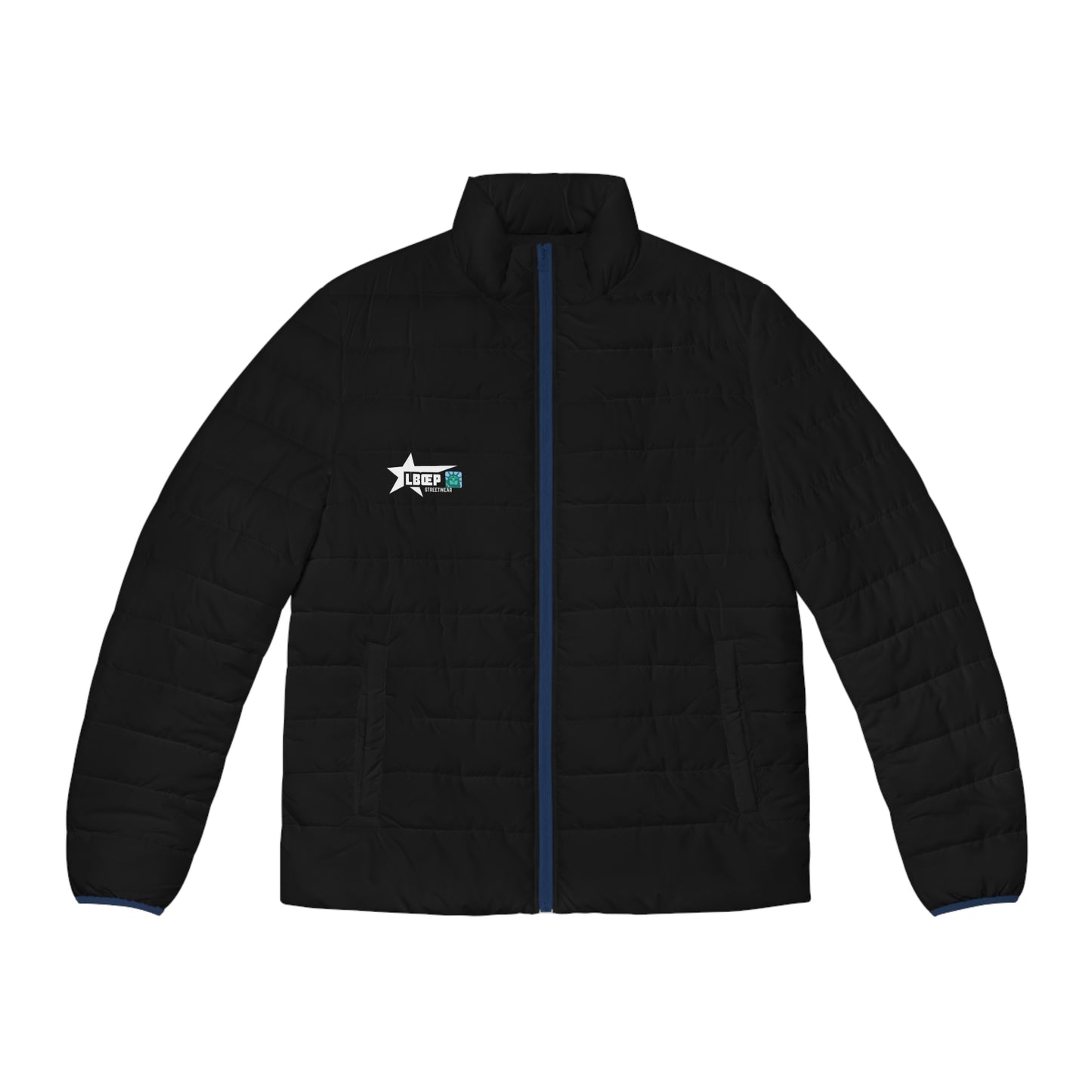 Men's Black Puffer Jacket with Subtle Star Logo – Lightweight Insulated Coat