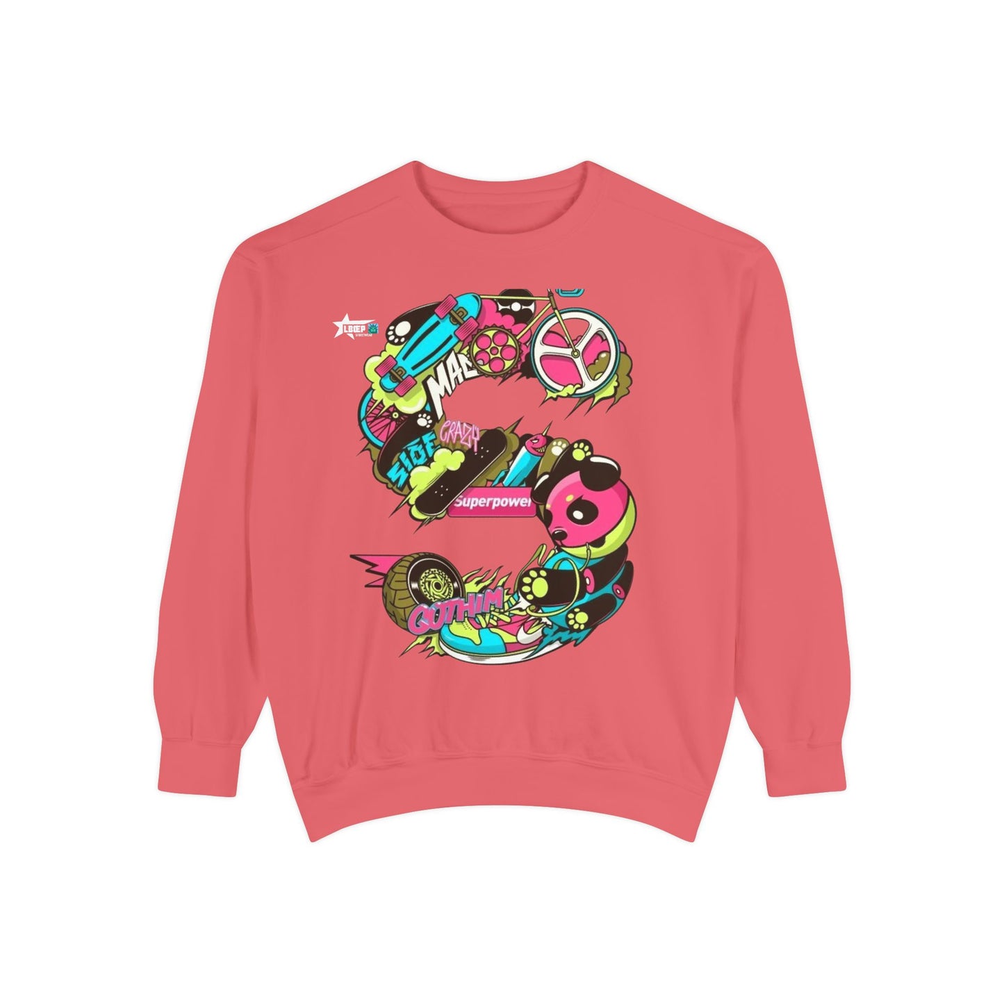 Vibrant Unisex Garment-Dyed Sweatshirt with Bold Graffiti Art