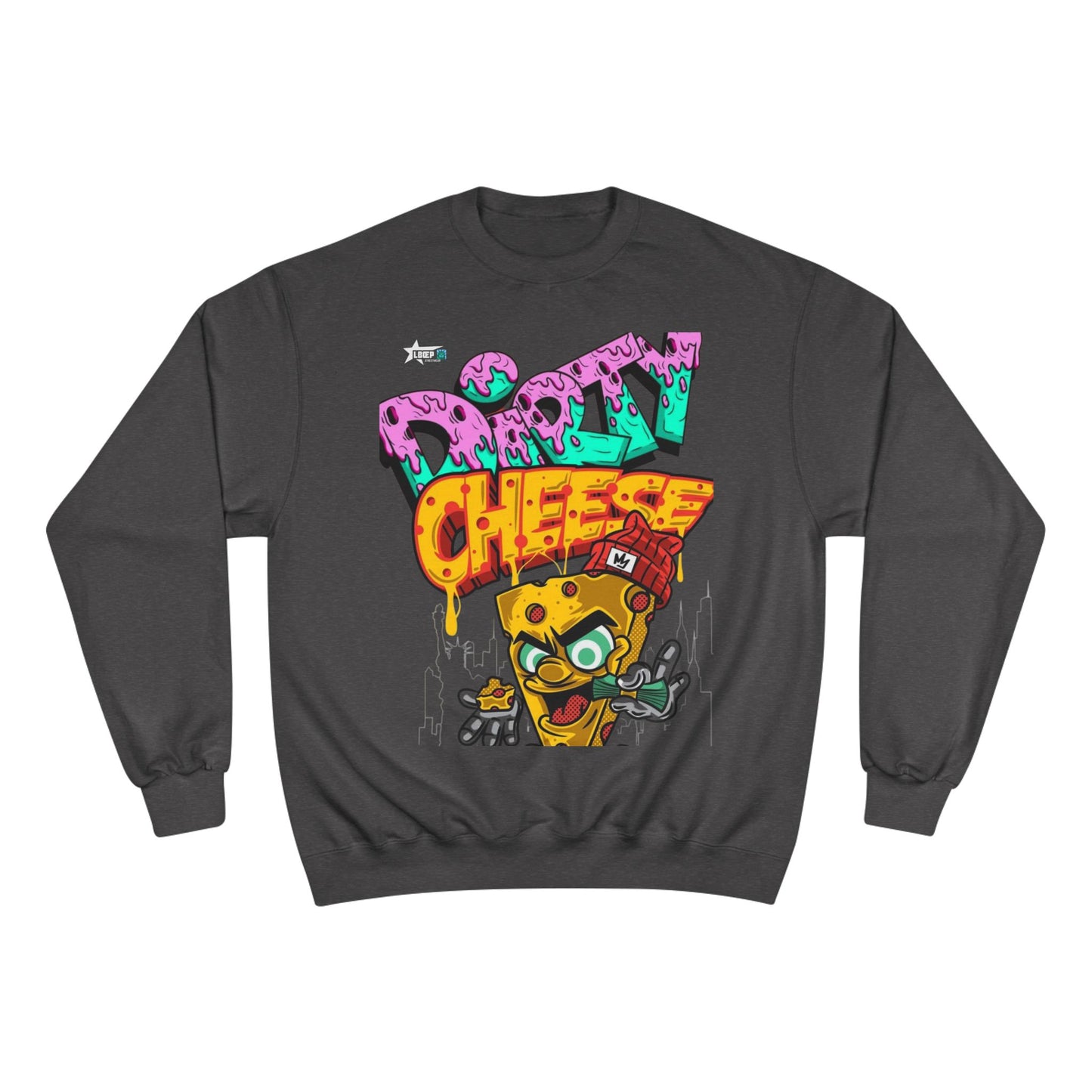 Funny Champion Sweatshirt - 'Dirty Cheese' Graphic Tee - Streetwear Style for Casual Parties