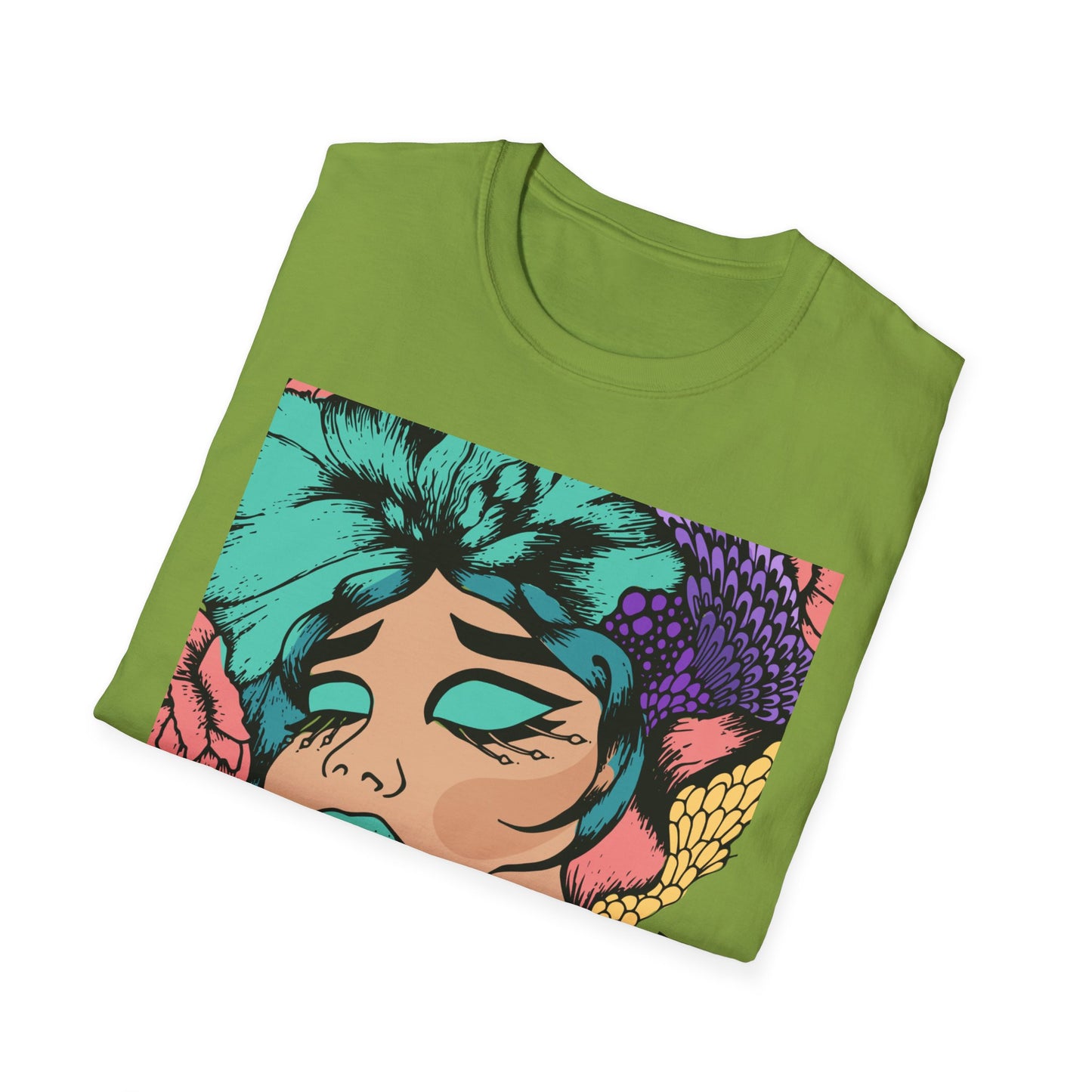 Vibrant Floral Art Unisex Softstyle T-Shirt - Colorful Bohemian Tee