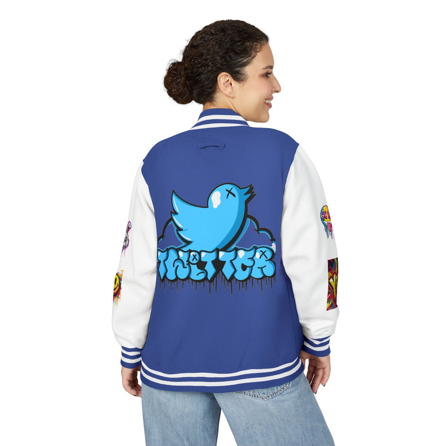 Trendy Unisex Heavyweight Letterman Jacket with Bold Graphics
