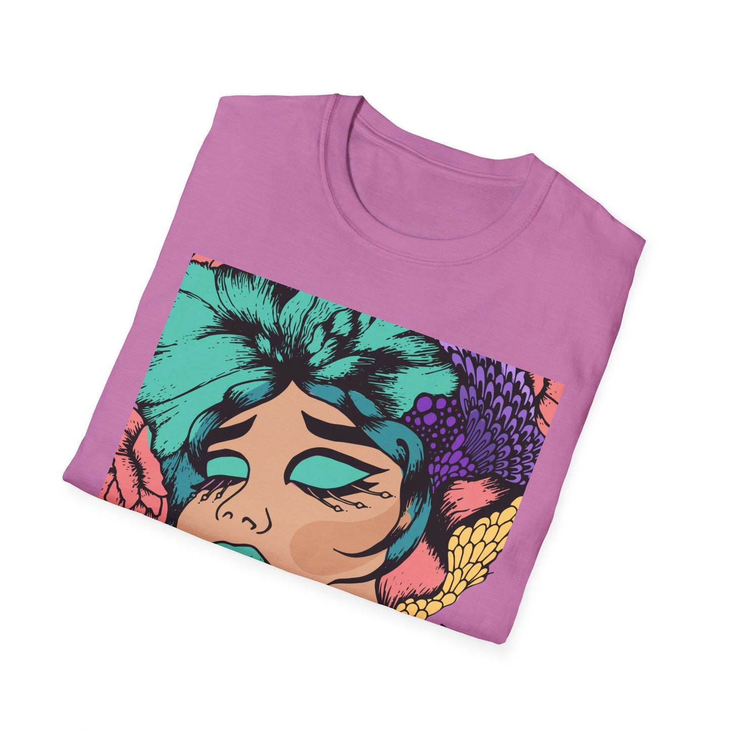 Vibrant Floral Art Unisex Softstyle T-Shirt - Colorful Bohemian Tee