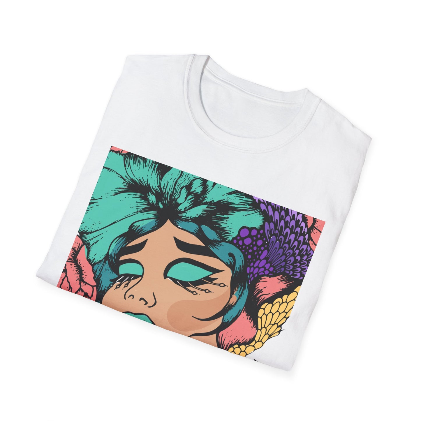 Vibrant Floral Art Unisex Softstyle T-Shirt - Colorful Bohemian Tee