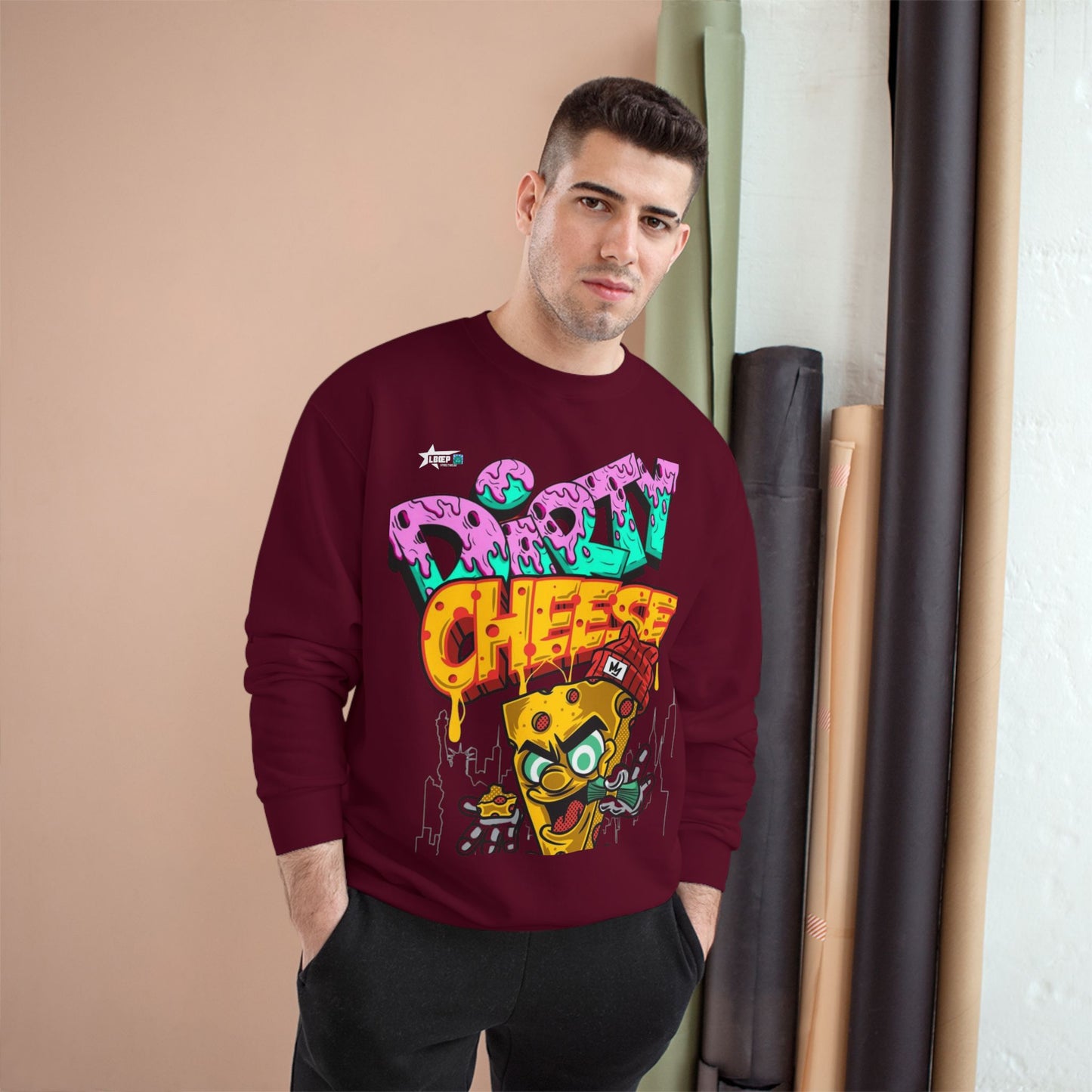 Funny Champion Sweatshirt - 'Dirty Cheese' Graphic Tee - Streetwear Style for Casual Parties