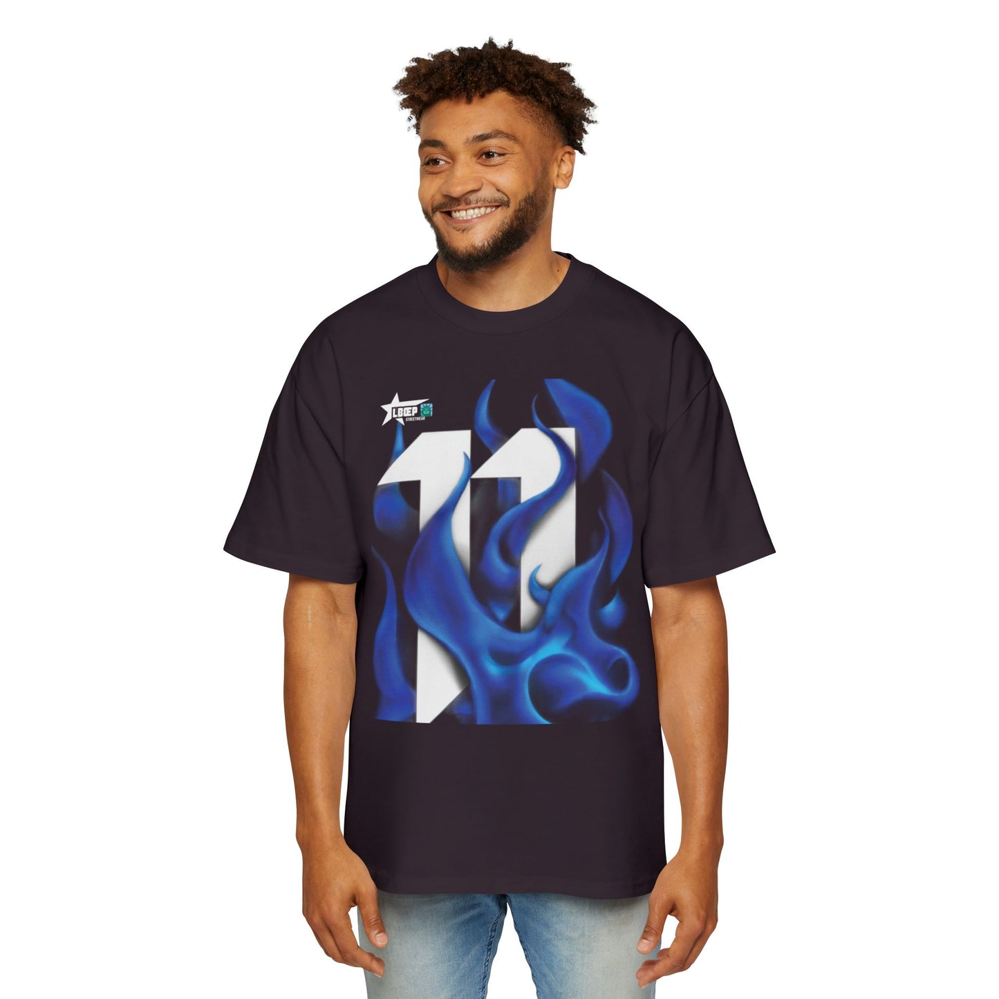 Blue Flame Graphic Tee — Men's Oversized Streetwear T-Shirt