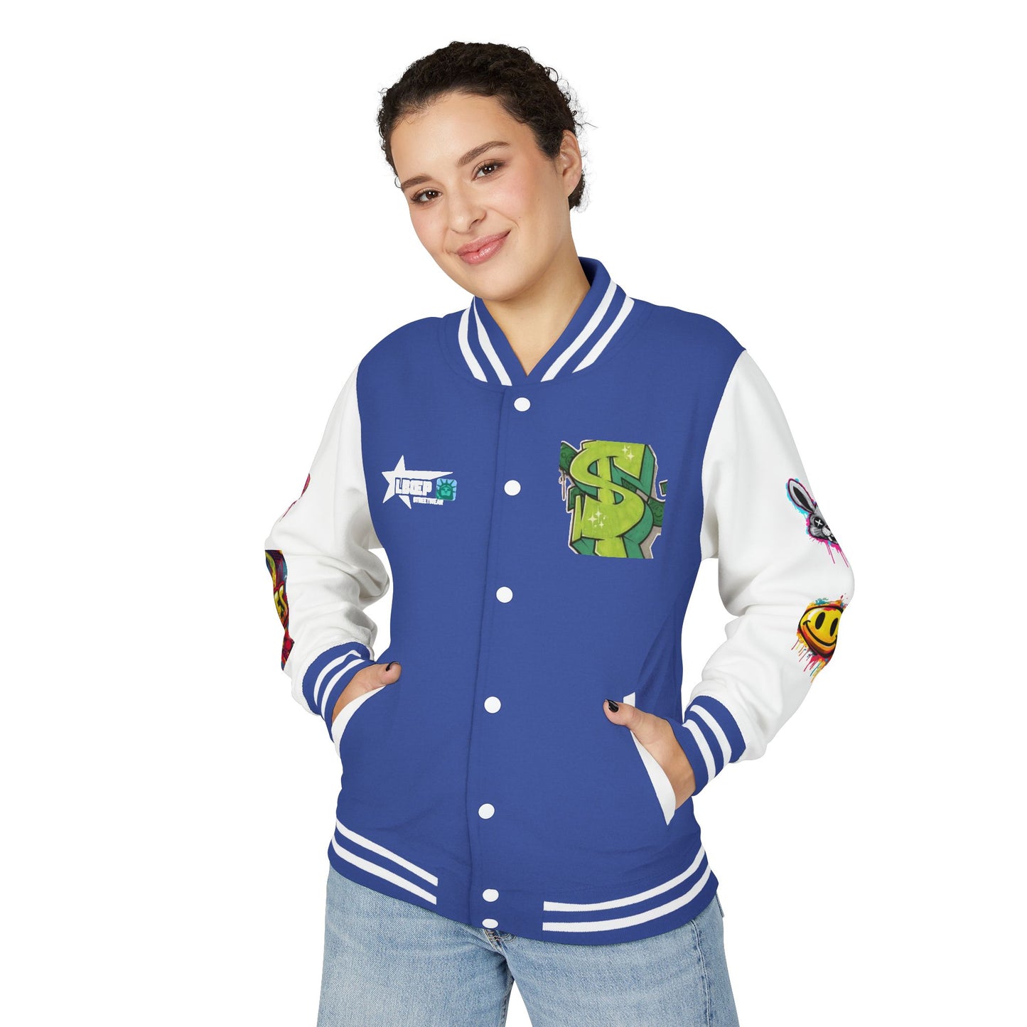 Trendy Unisex Heavyweight Letterman Jacket with Bold Graphics