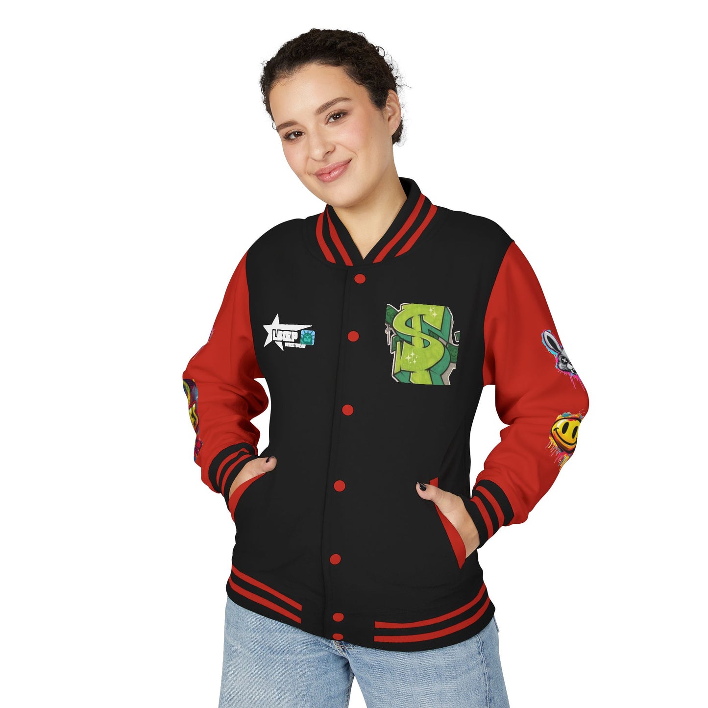 Trendy Unisex Heavyweight Letterman Jacket with Bold Graphics
