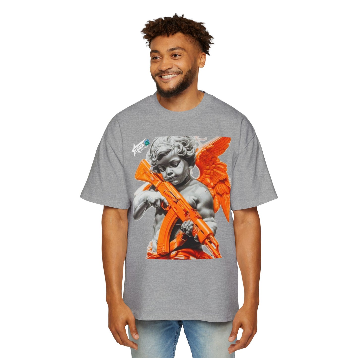 Men's Heavy Oversized Tee - Bold Angel Graphic Tee for Streetwear Style