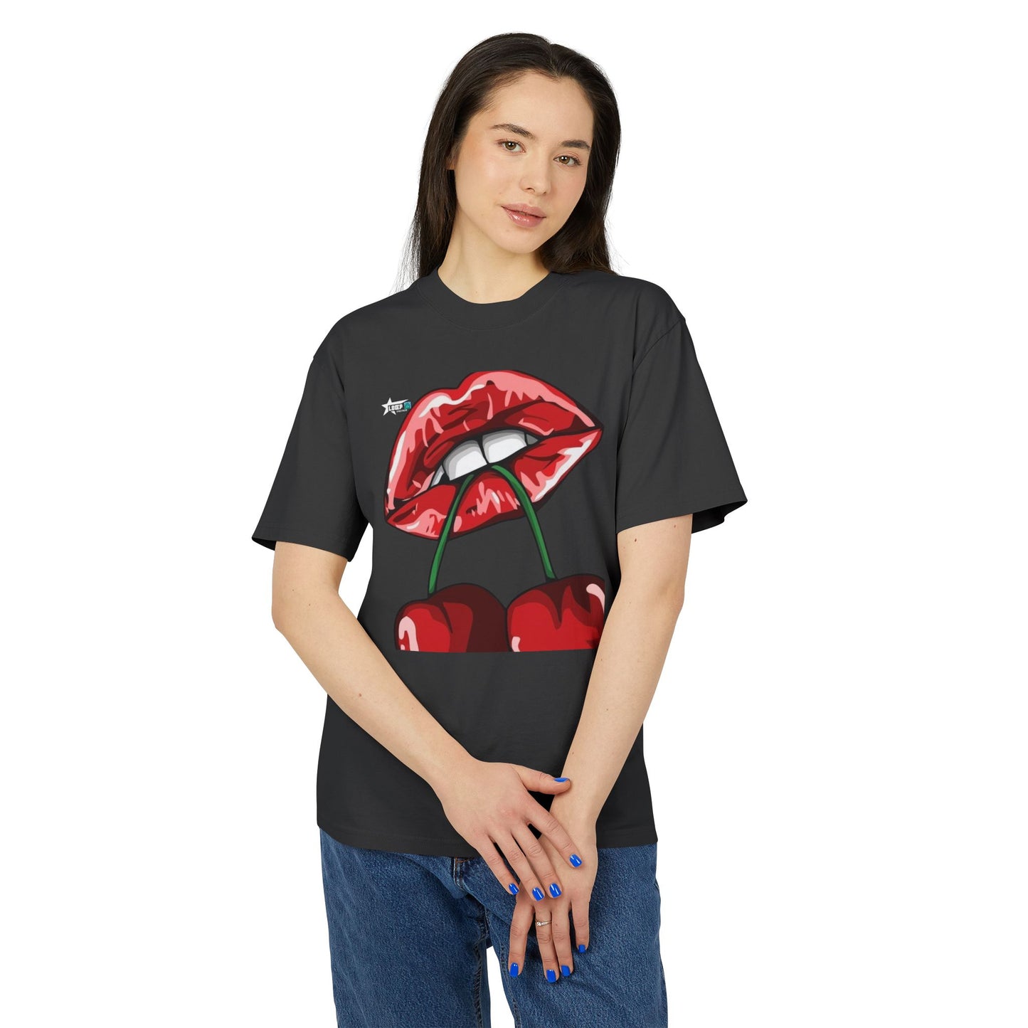 Unisex Heavy Faded Tee - Cherry Lips and Rose Graphic T-Shirt