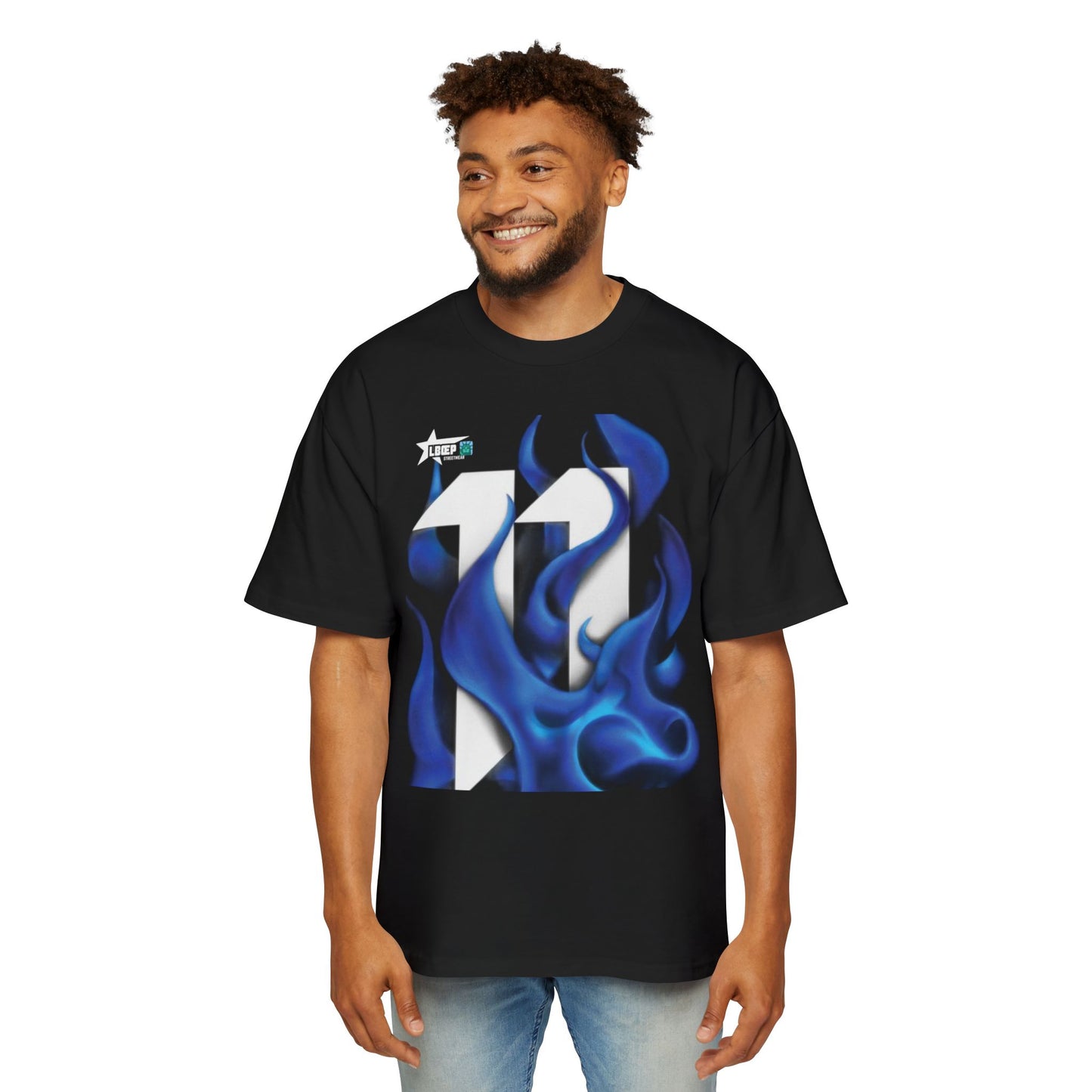 Blue Flame Graphic Tee — Men's Oversized Streetwear T-Shirt