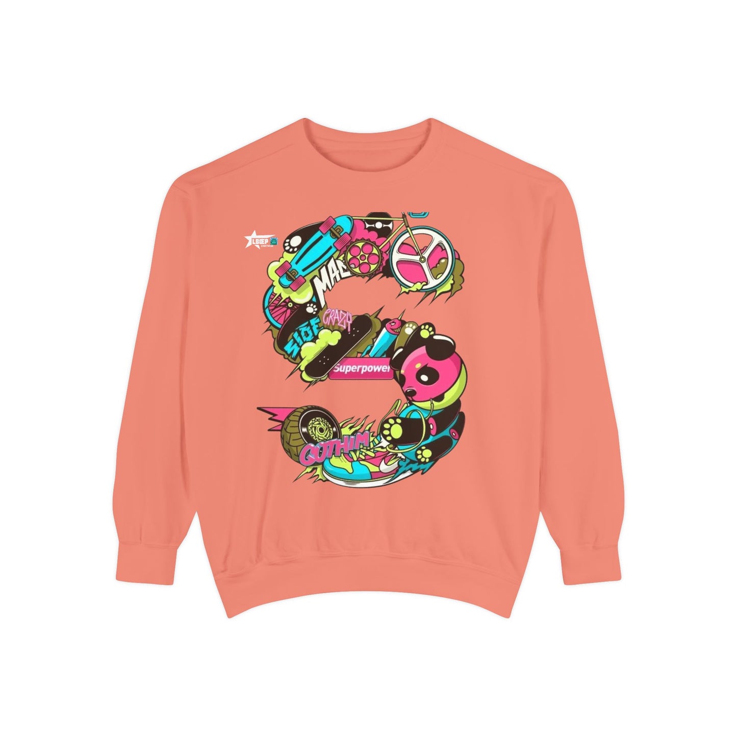 Vibrant Unisex Garment-Dyed Sweatshirt with Bold Graffiti Art