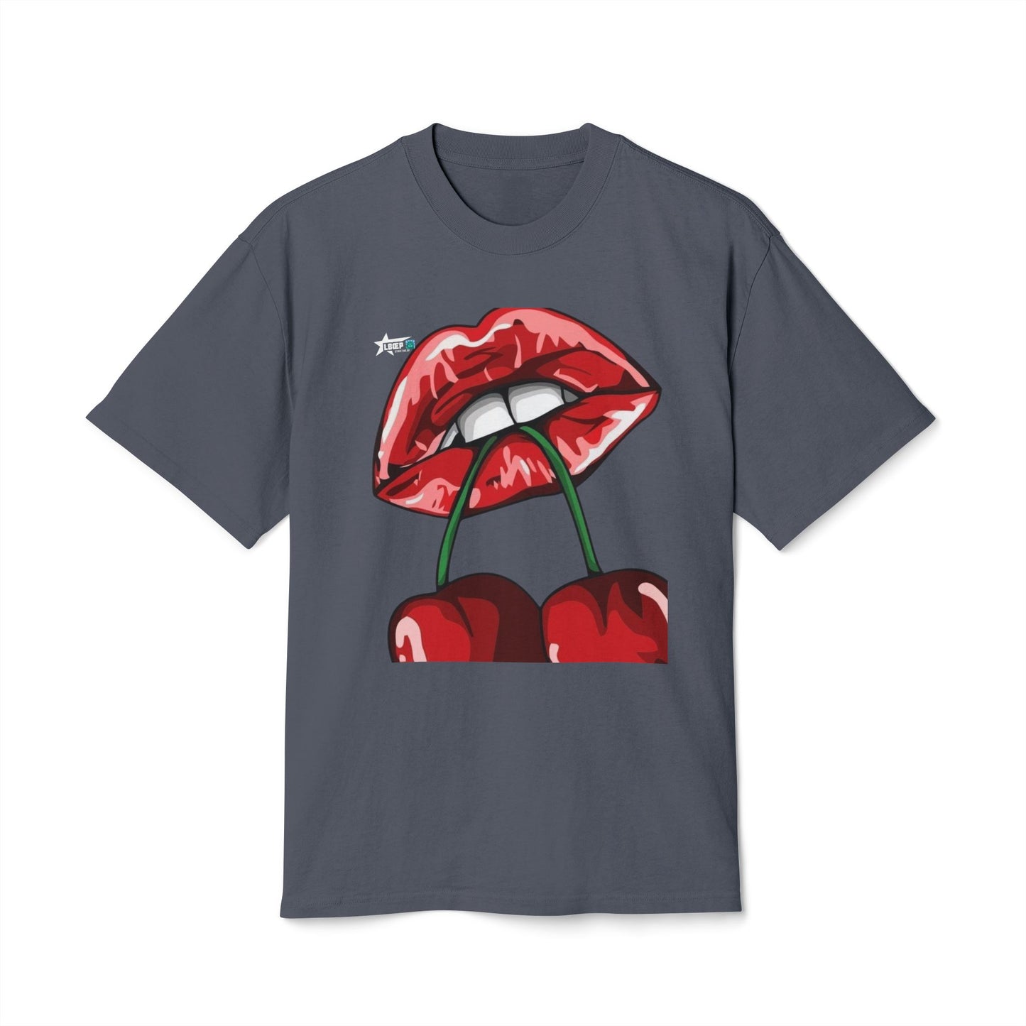 Unisex Heavy Faded Tee - Cherry Lips and Rose Graphic T-Shirt
