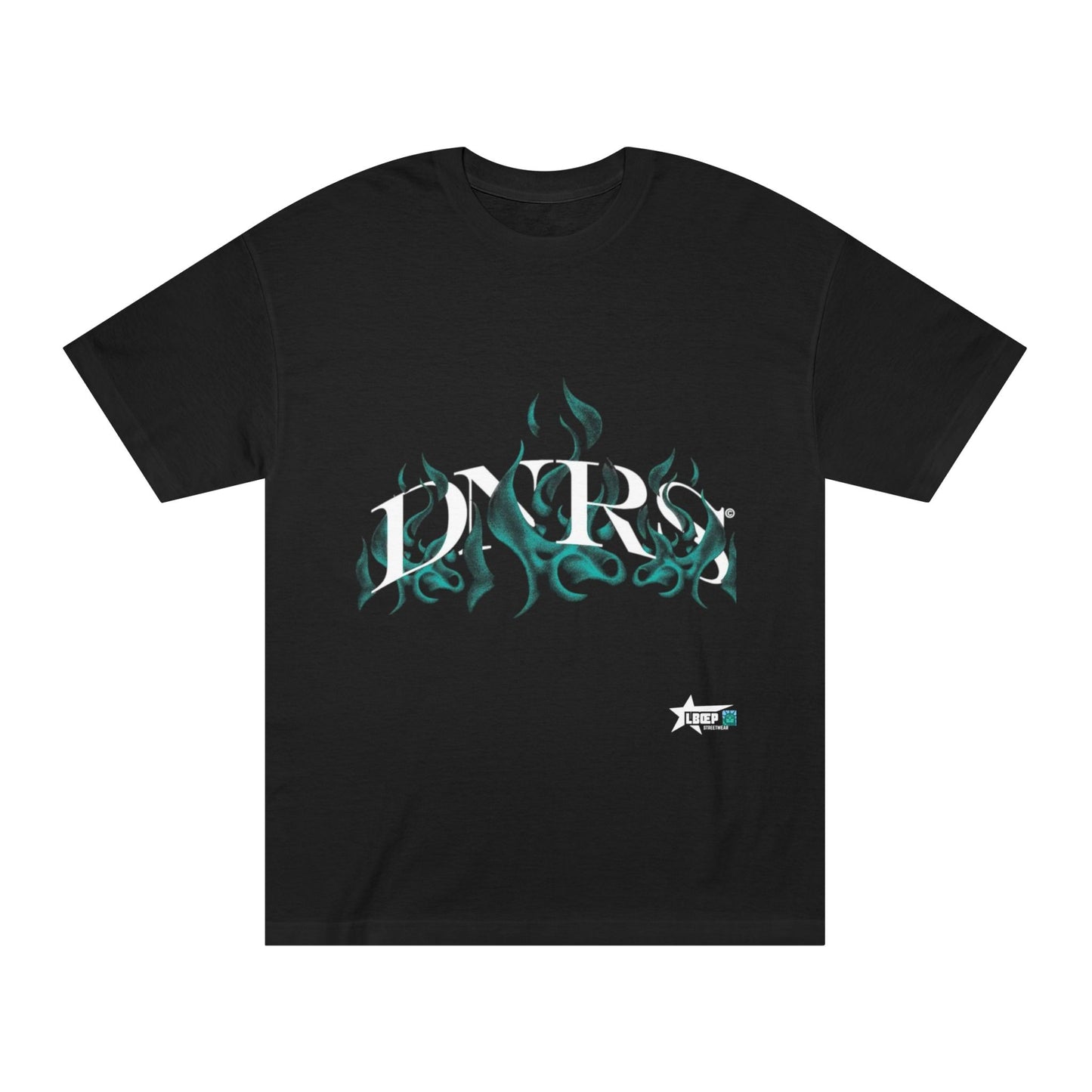 Flame Glyph Tee — Teal Tribal Flame Graphic T-Shirt