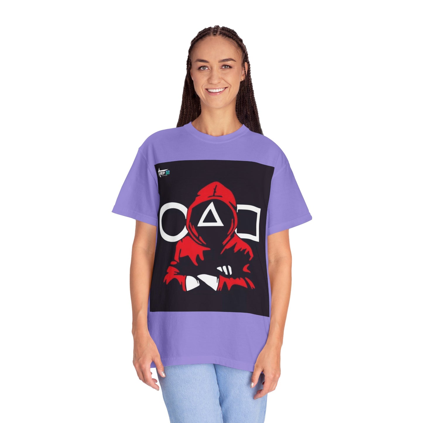 Squid Game Red Hood T-Shirt — Mask Symbols Circle Triangle Square Graphic Tee