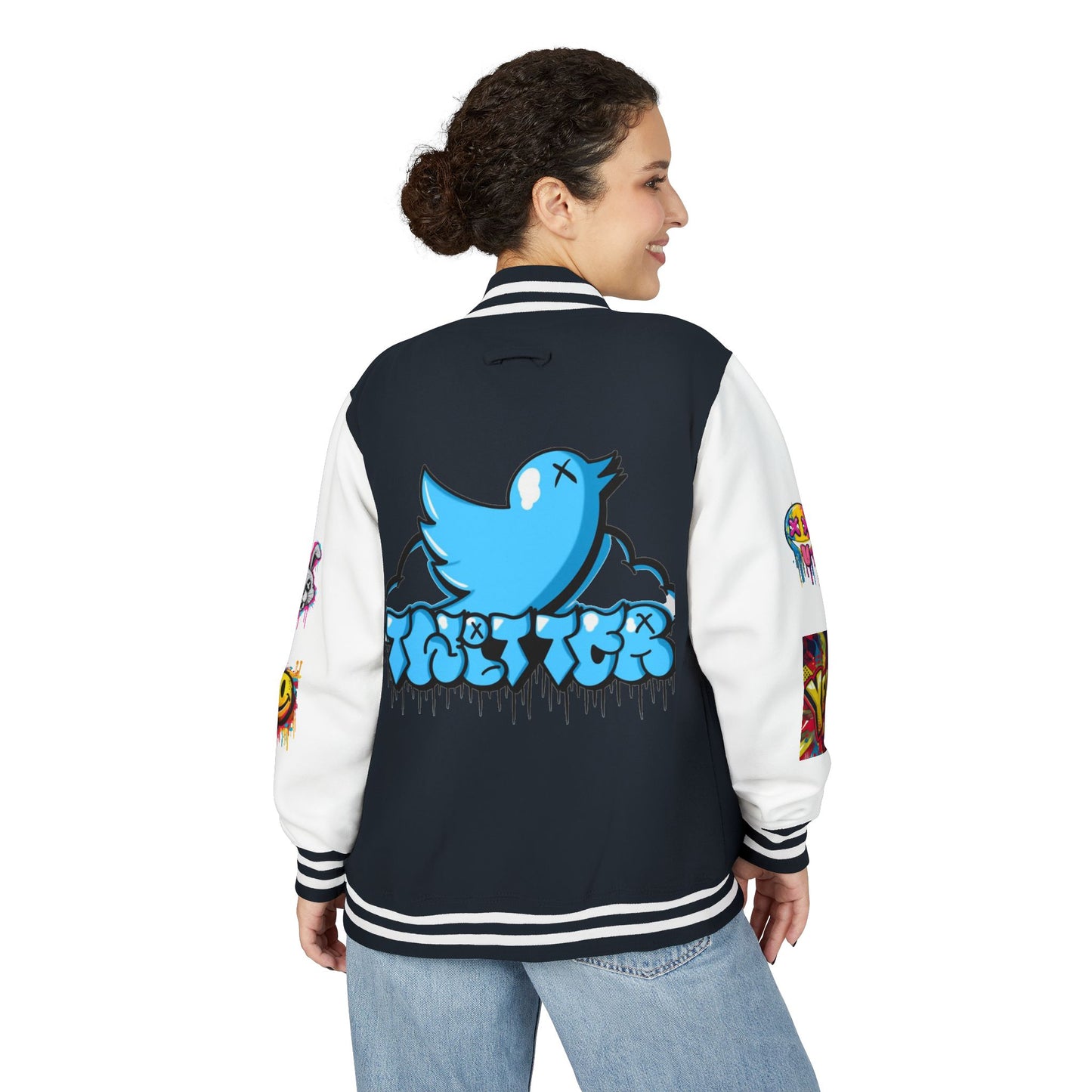 Trendy Unisex Heavyweight Letterman Jacket with Bold Graphics