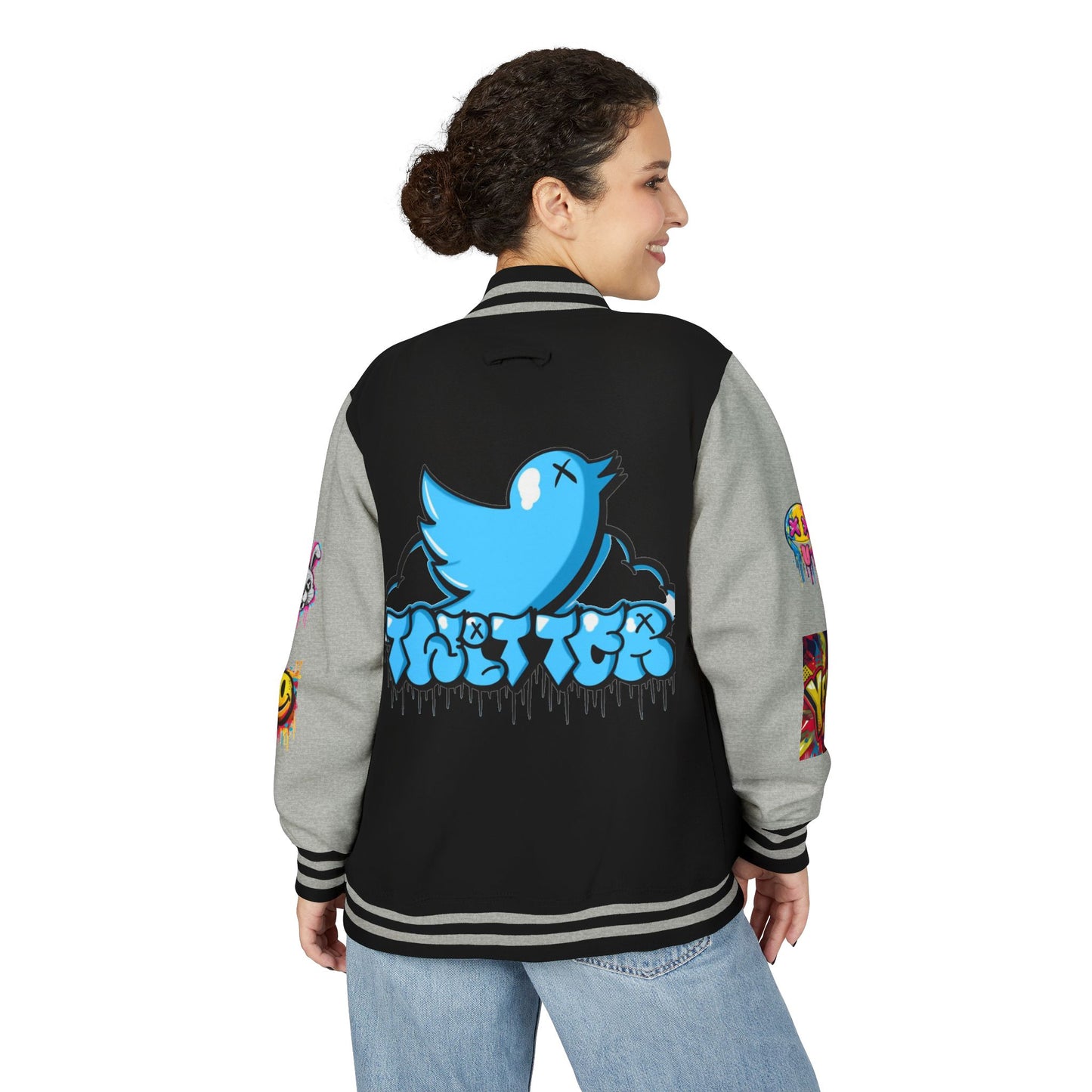 Trendy Unisex Heavyweight Letterman Jacket with Bold Graphics