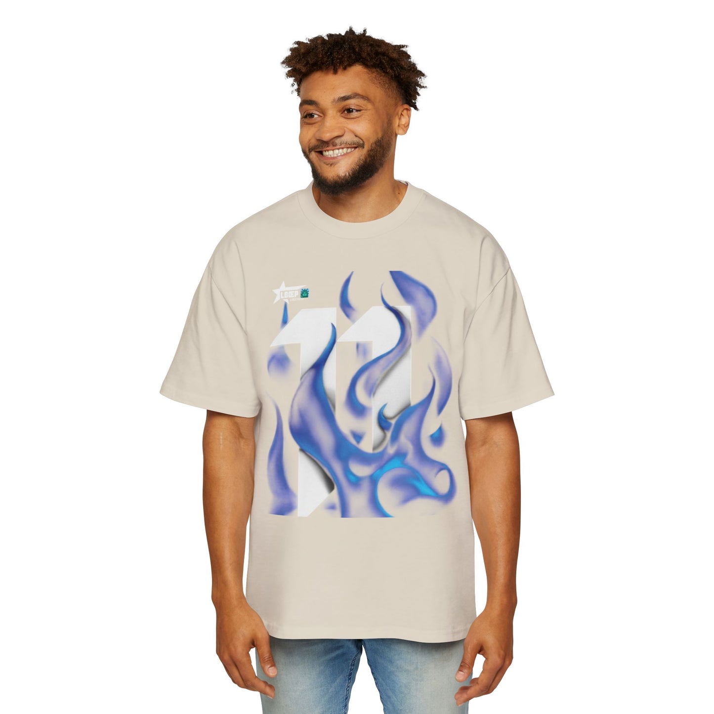 Blue Flame Graphic Tee — Men's Oversized Streetwear T-Shirt
