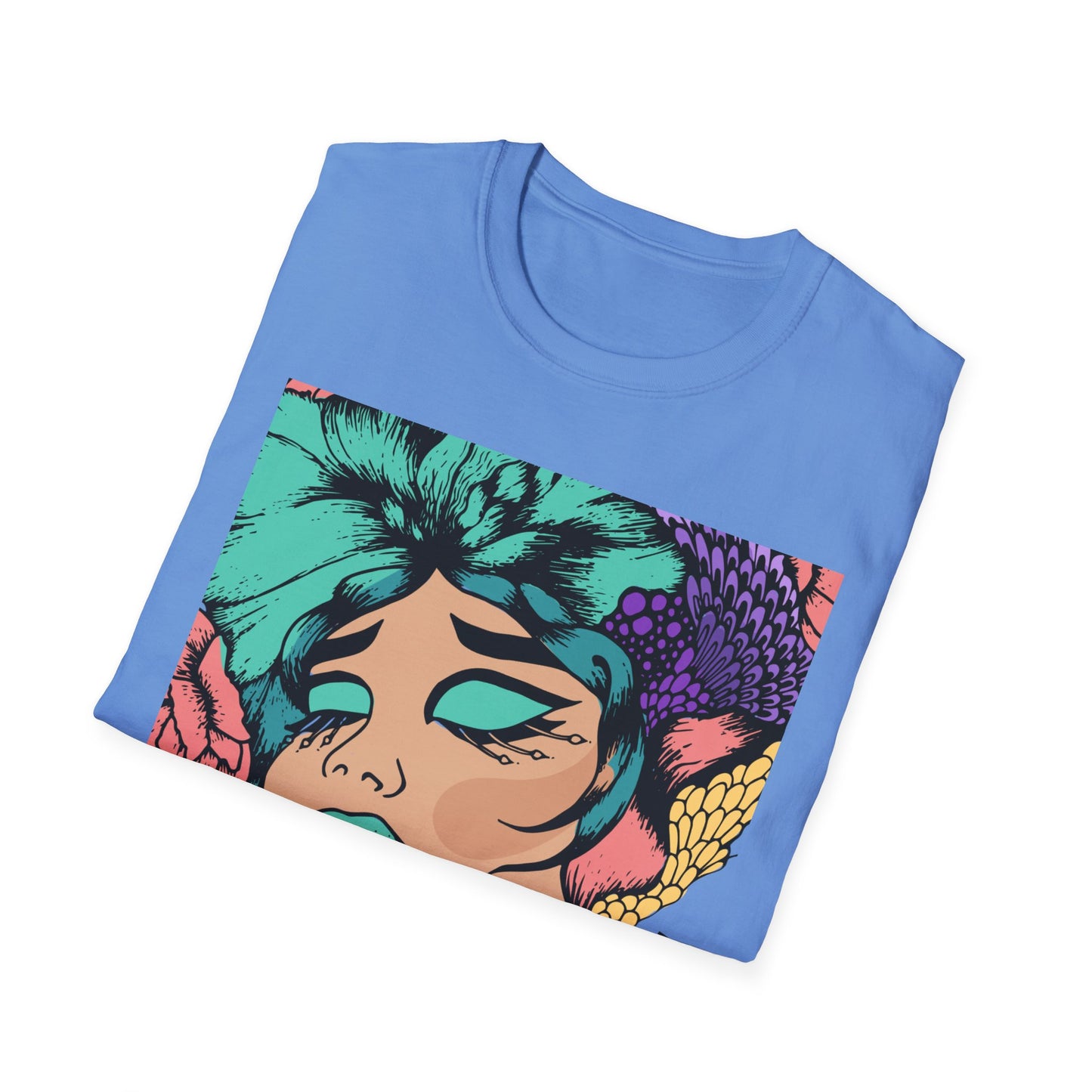 Vibrant Floral Art Unisex Softstyle T-Shirt - Colorful Bohemian Tee