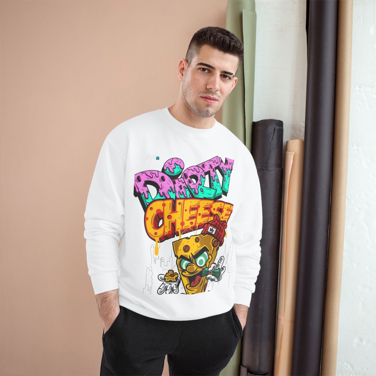 Funny Champion Sweatshirt - 'Dirty Cheese' Graphic Tee - Streetwear Style for Casual Parties