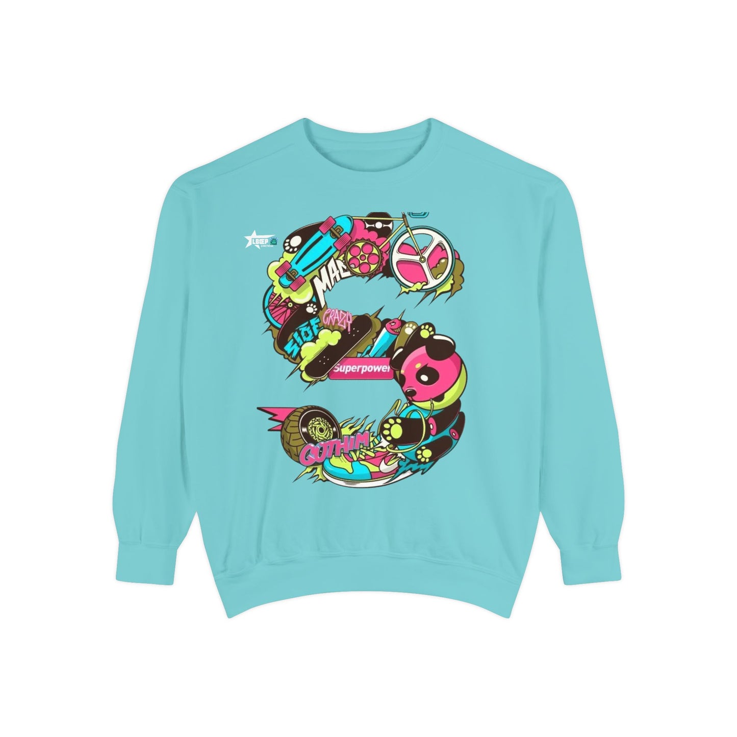 Vibrant Unisex Garment-Dyed Sweatshirt with Bold Graffiti Art