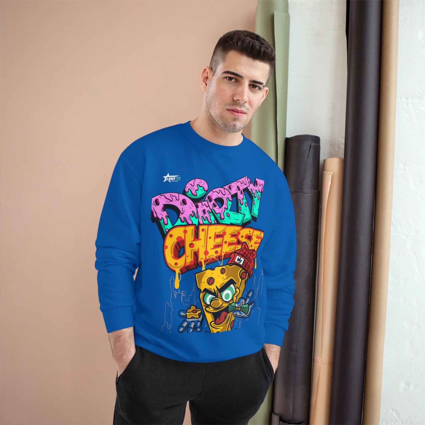 Funny Champion Sweatshirt - 'Dirty Cheese' Graphic Tee - Streetwear Style for Casual Parties